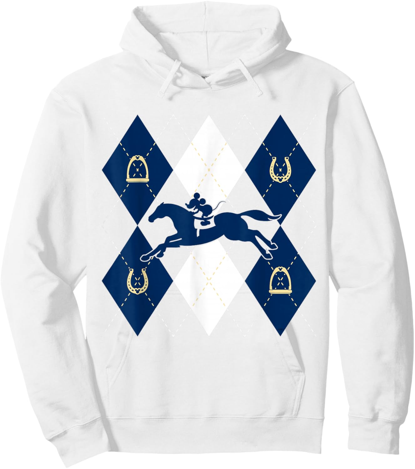 Disney Mickey Mouse Horse Racing Silhouette Argyle Pattern Hoodie - Hoodie | White