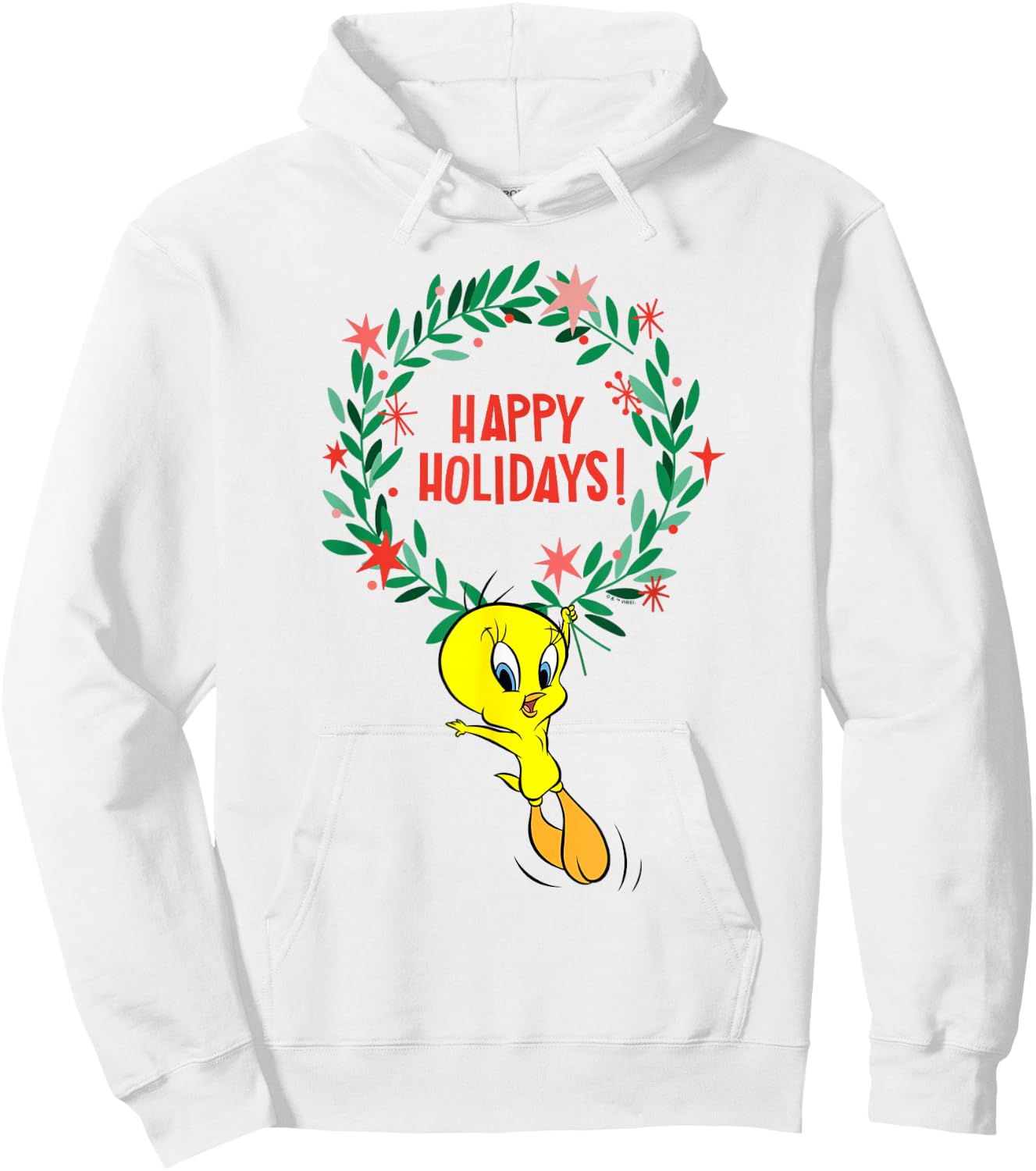 Looney Tunes Christmas Wreath Happy Holidays With Tweety Hoodie - Hoodie | White