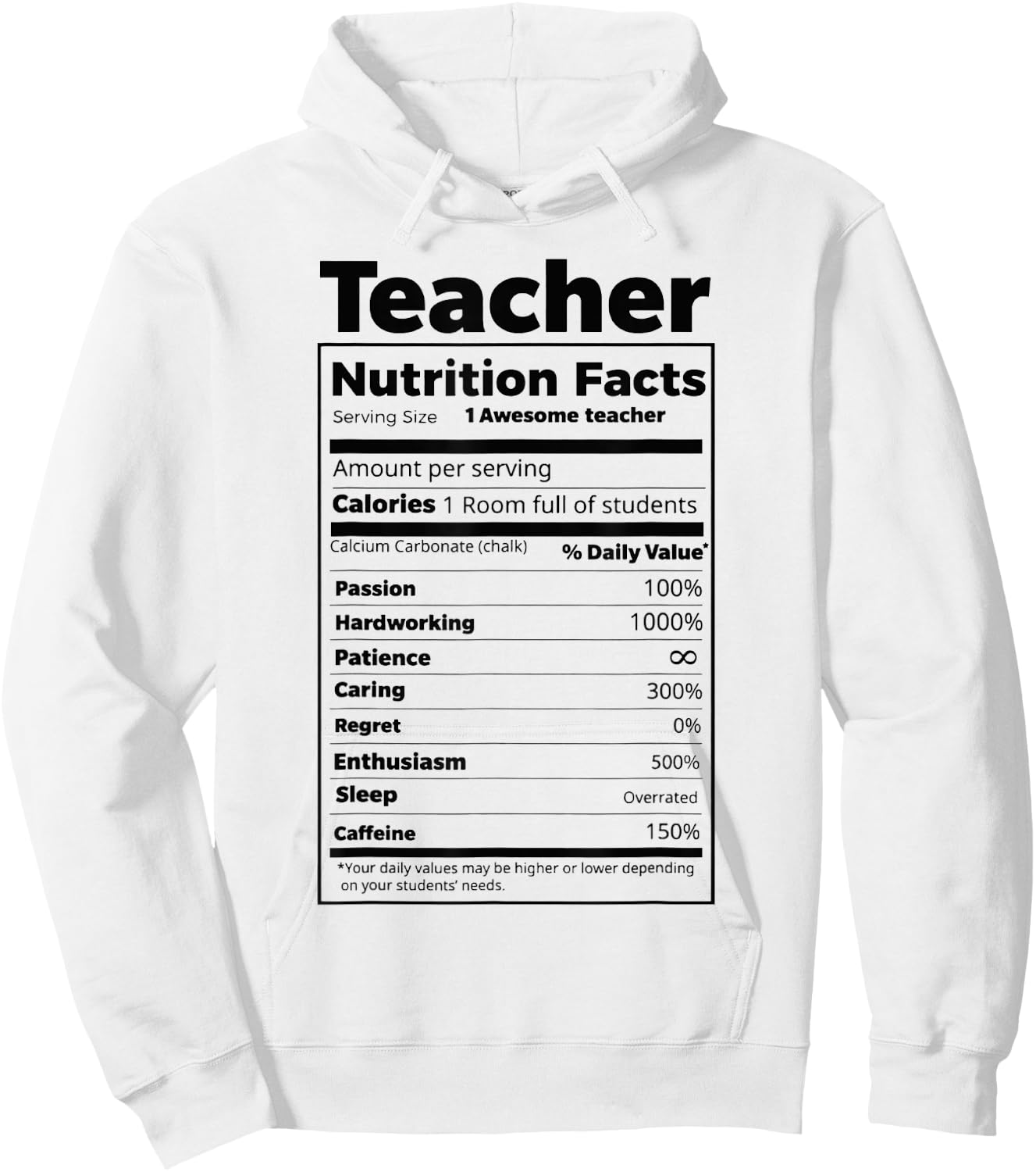 Thanksgiving Christmas Funny Teacher Nutrition Facts Labels Women Hoodie - Hoodie | White