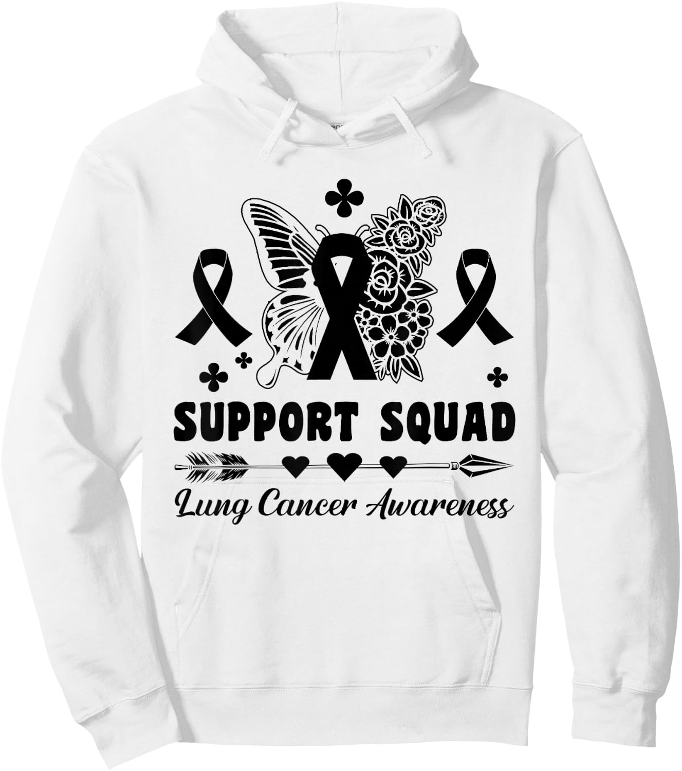 Butterflies Ribbon White Lung Cancer Awareness Support Squad Hoodie - Hoodie | White