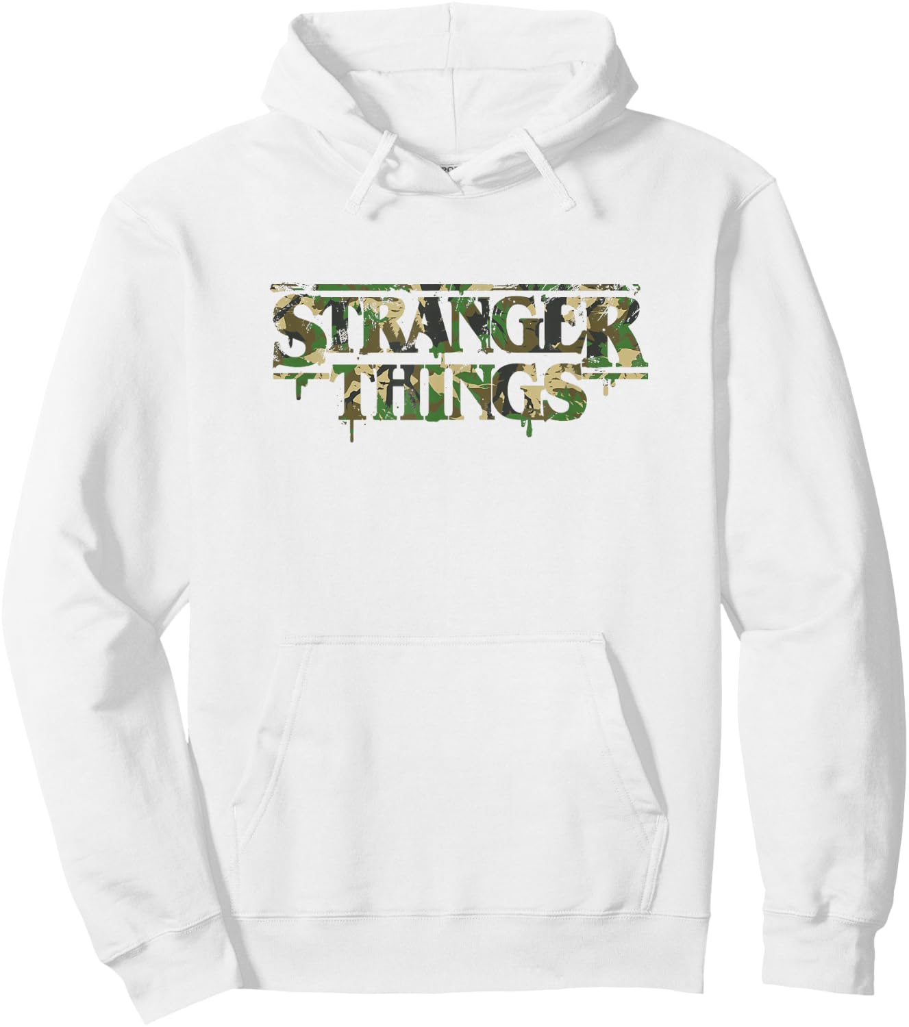 Stranger Things Military Camouflage Dripping Paint Logo Hoodie - Hoodie | White