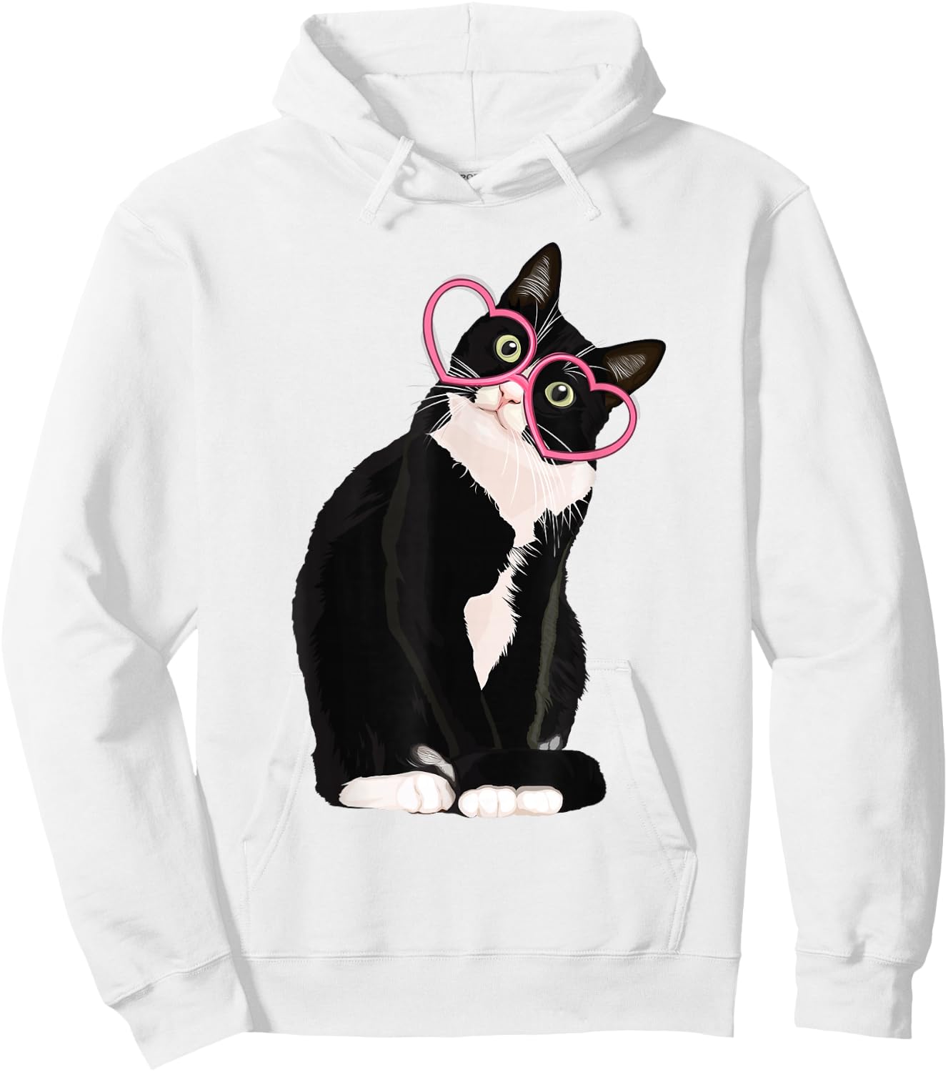 Cool Black Cat Kitten Red Heart Glasses Happy valentines Day Hoodie - Hoodie | White