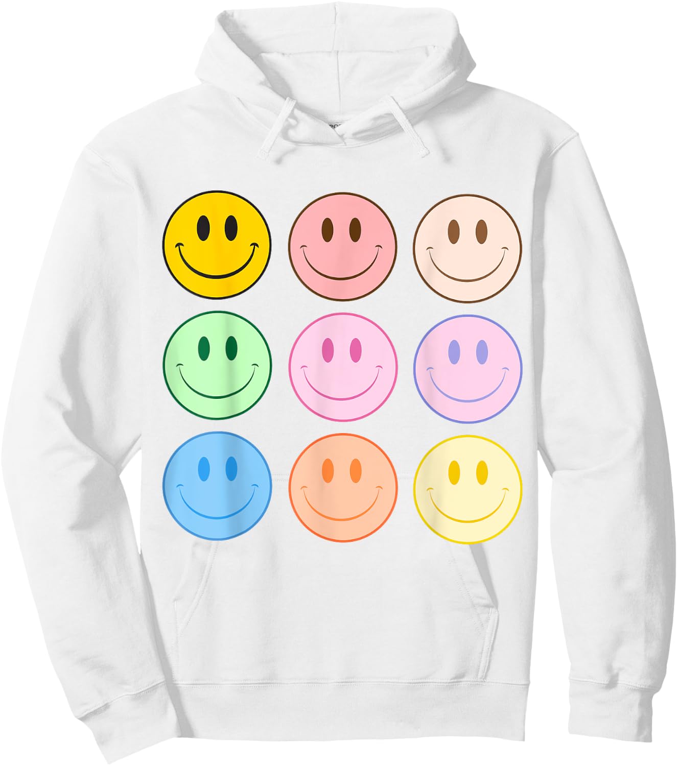 Retro Happy Face Colorful - Smile Face Trendy Hoodie - Hoodie | White