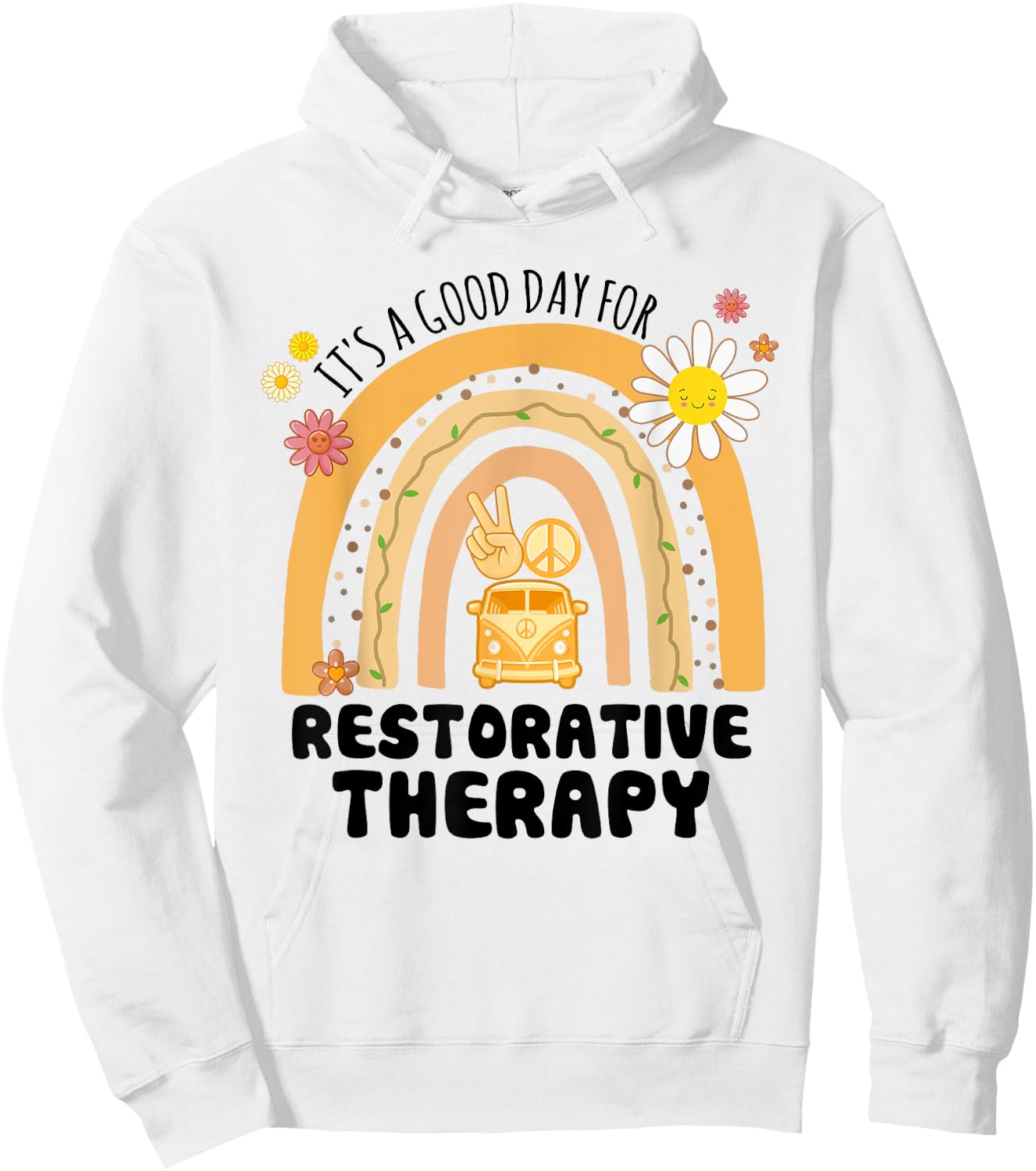 Rainbow Groovy Peace Restorative Therapy Vintage Hoodie - Hoodie | White