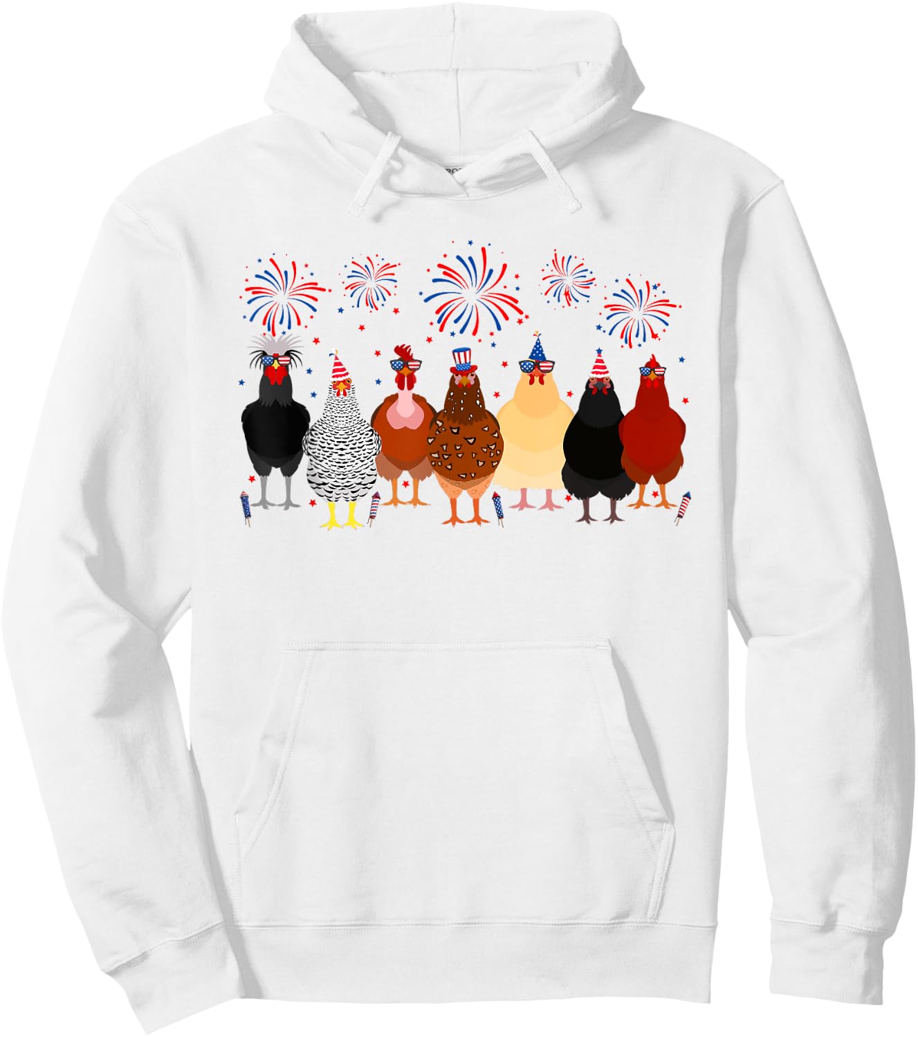Funny Chickens American Flag Fireworks Farmer 4th Of July Women Men Hoodie - Hoodie | White