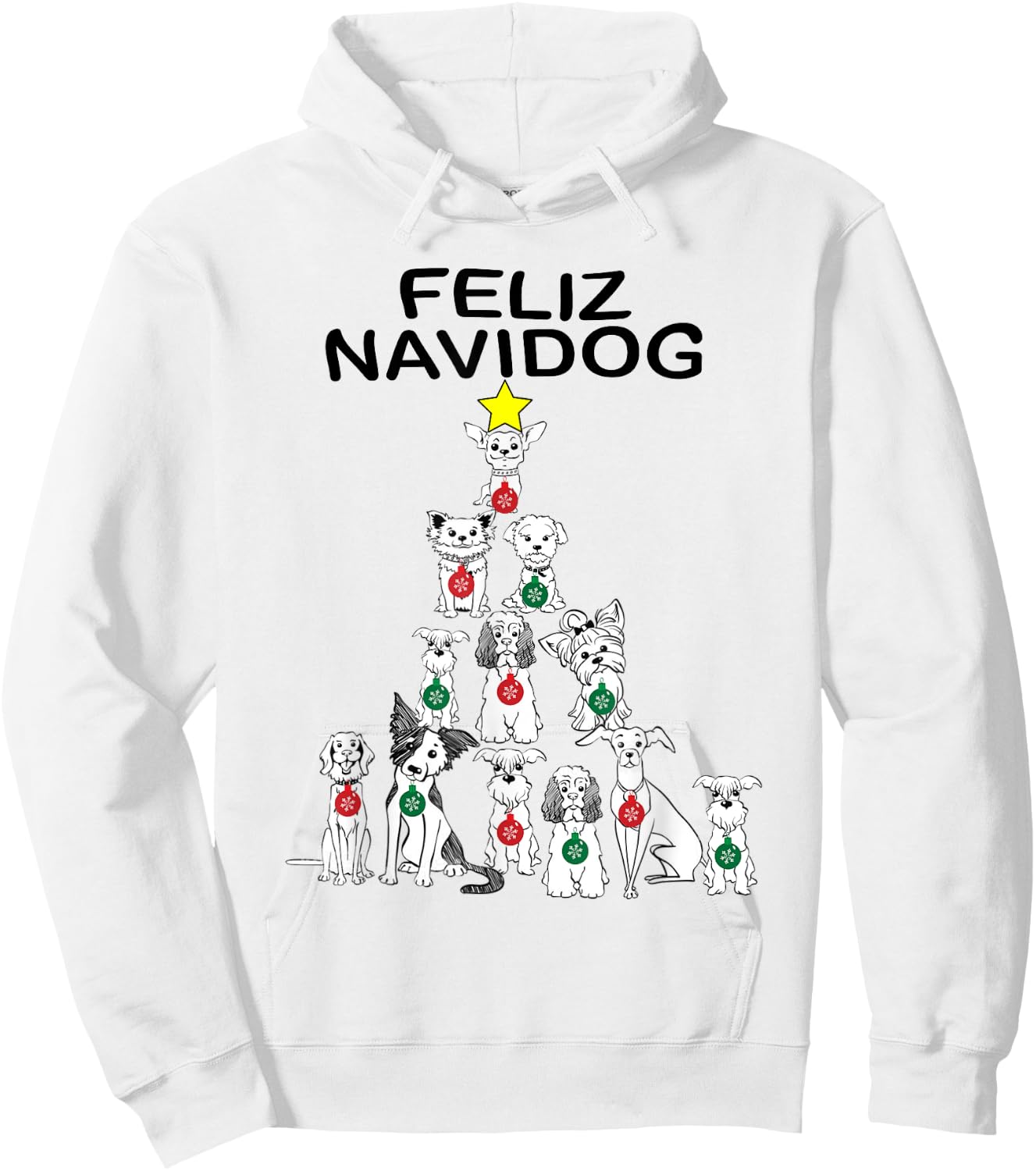 Feliz Navidog Funny Christmas Dog Cute Xmas Tree Dog Men Women Kids Hoodie - Hoodie | White