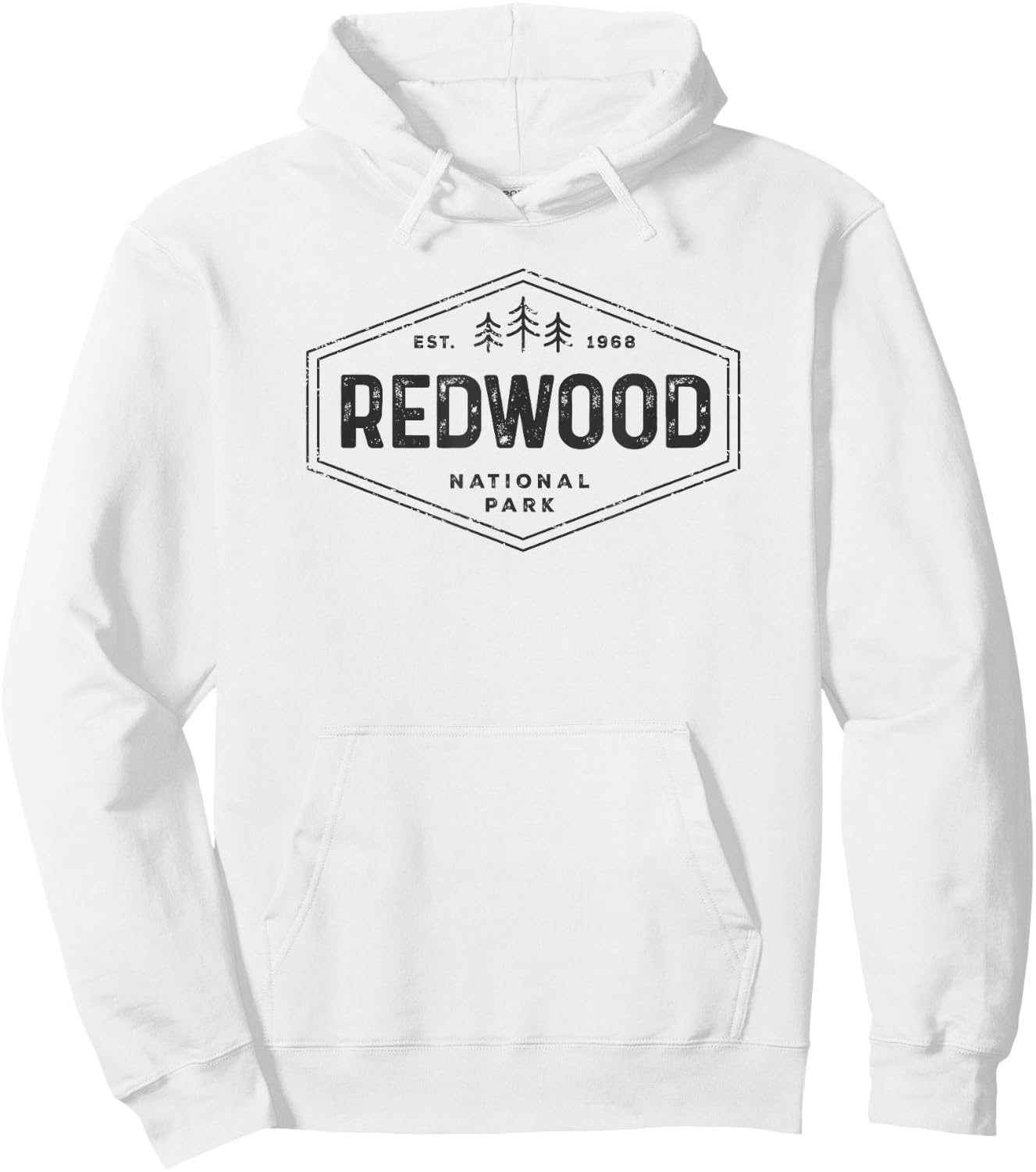 Redwood National Park Shirt Vintage Tree Hexagon Badge Hike Hoodie - Hoodie | White