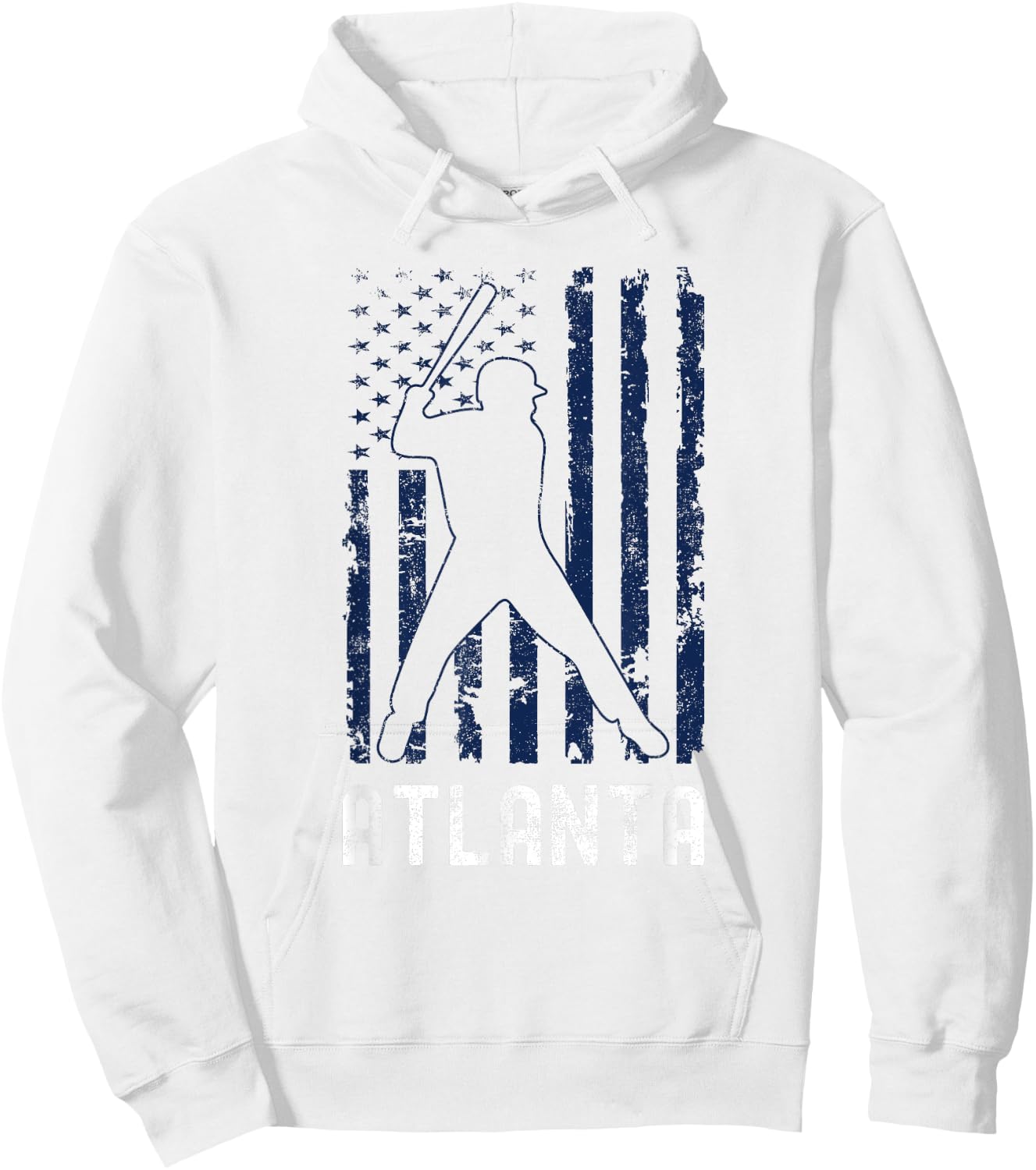 Atlanta American Flag Baseball Weathered Hoodie - Hoodie | White