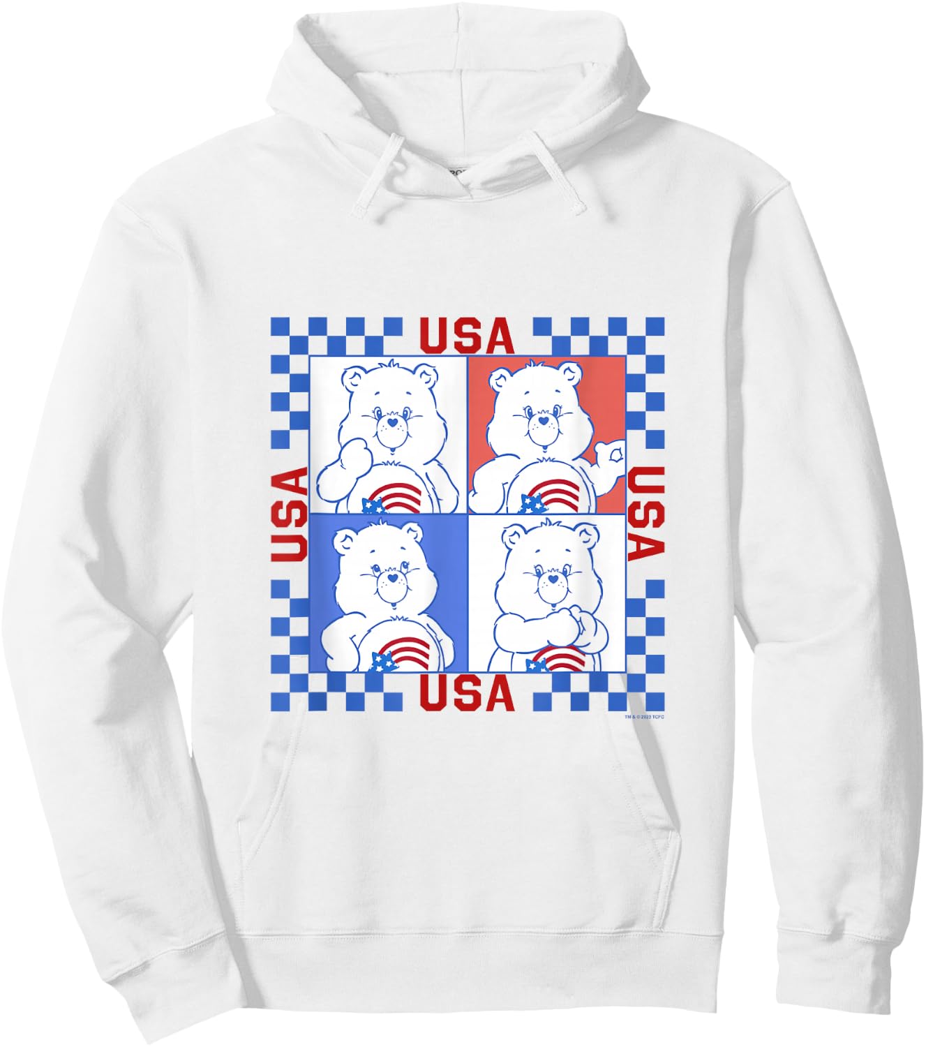 Care Bears 4th Of July USA Vintage Checkerboard Box Up Hoodie - Hoodie | White