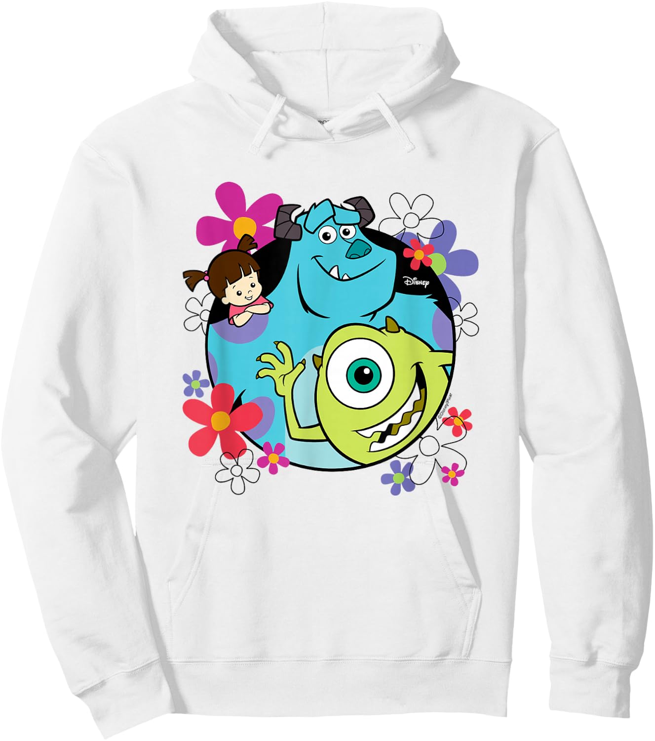 Monsters Inc - Sully Mike Wazoski Boo Floral Circle Group Hoodie - Hoodie | White