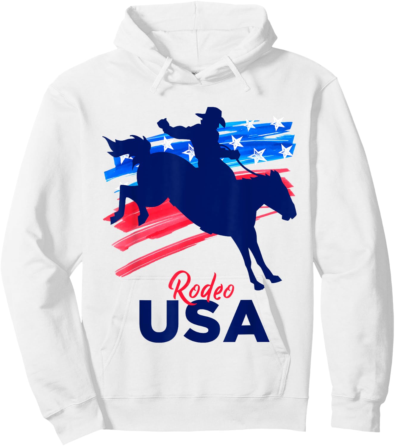 Rodeo Support the Team Rodeo Cowboy Rider Horse USA Flag Hoodie - Hoodie | White