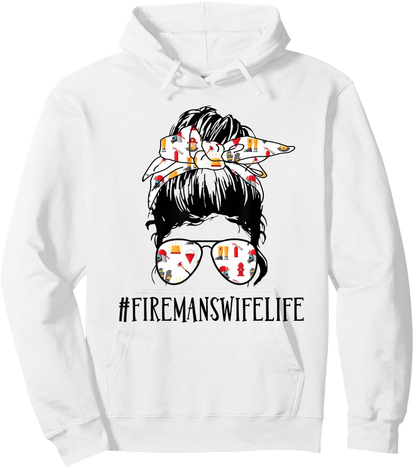 Fireman's Wife Life Messy Bun Girl Hoodie - Hoodie | White