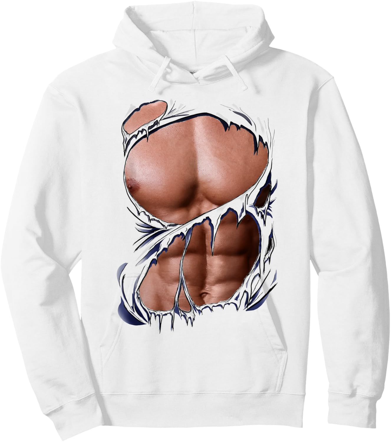 Fake Muscles Ripped Torn Chest Six Pack Abs Fitness Model Hoodie - Hoodie | White