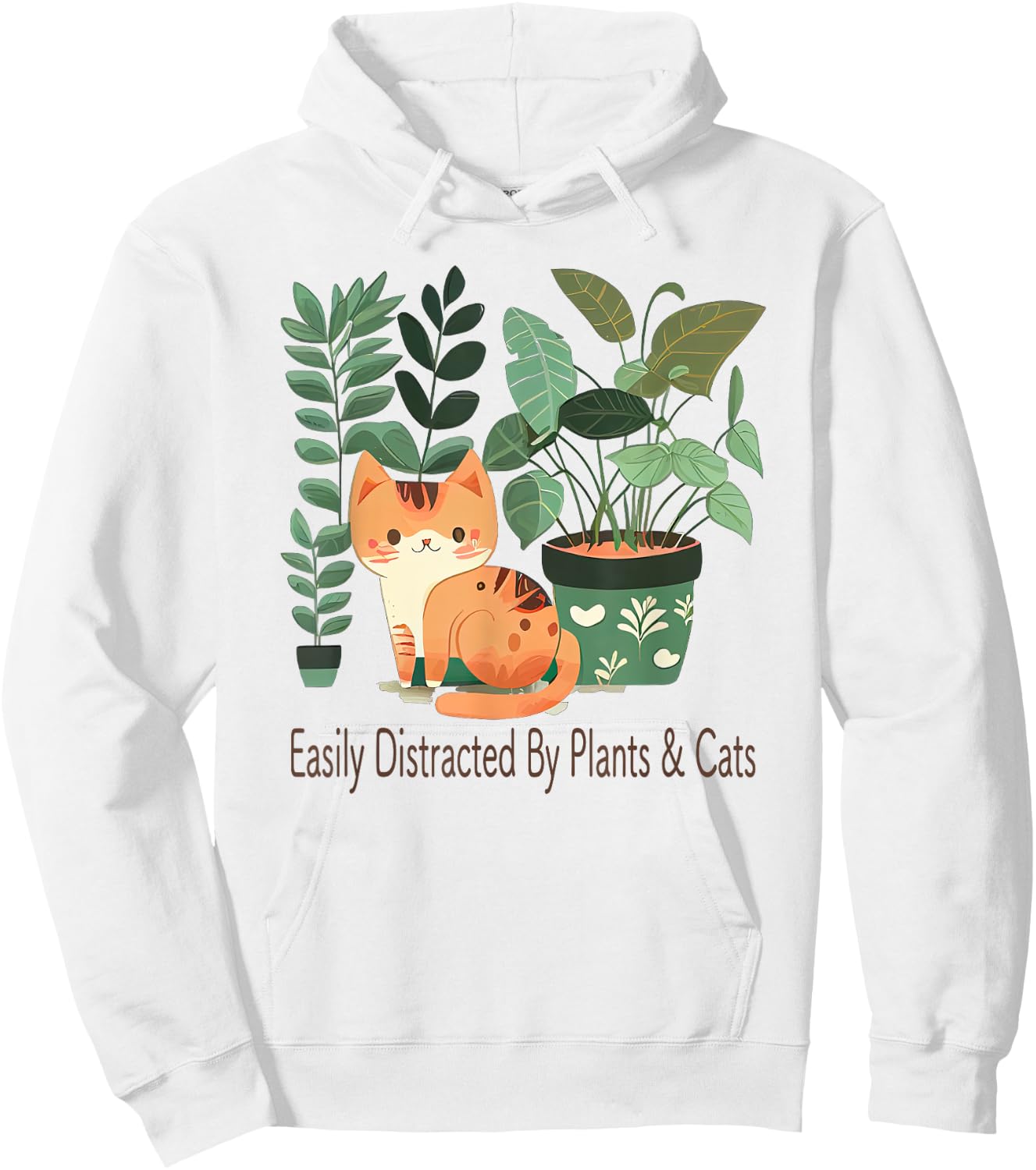 Easily Distracted By Plants And Cats Kawaii Cute Cat Plant Women Kids Hoodie - Hoodie | White