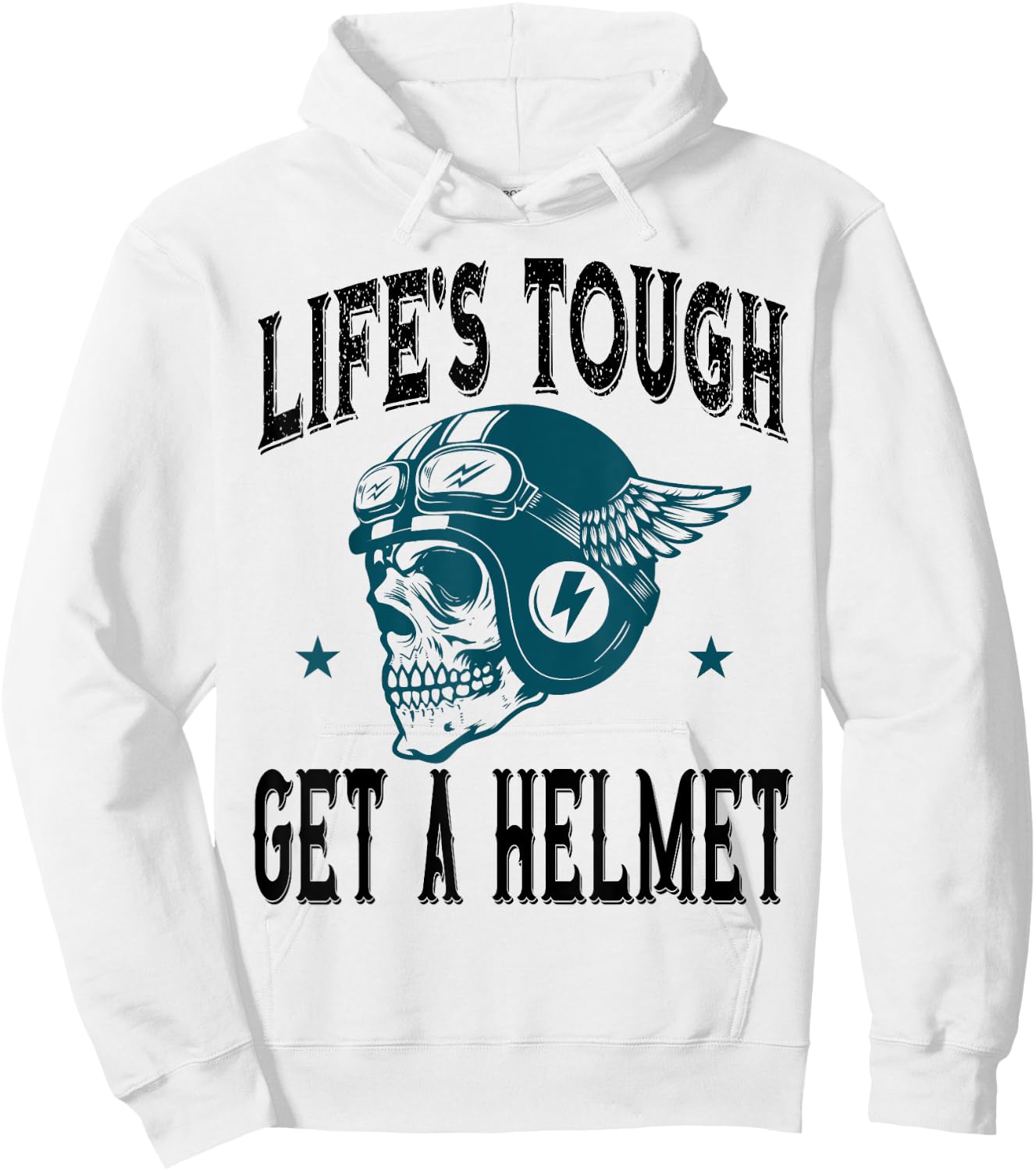 Life's Tough Get a Helmet Funny Skeleton Riding Motorcycle Hoodie - Hoodie | White