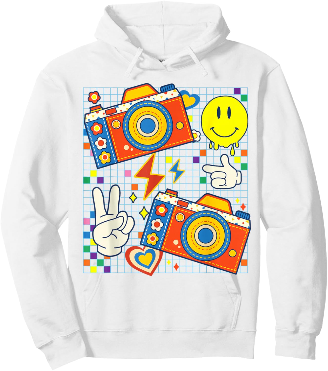 Kidcore Aesthetic Camera Fabric Patches Decora Kei Hoodie - Hoodie | White