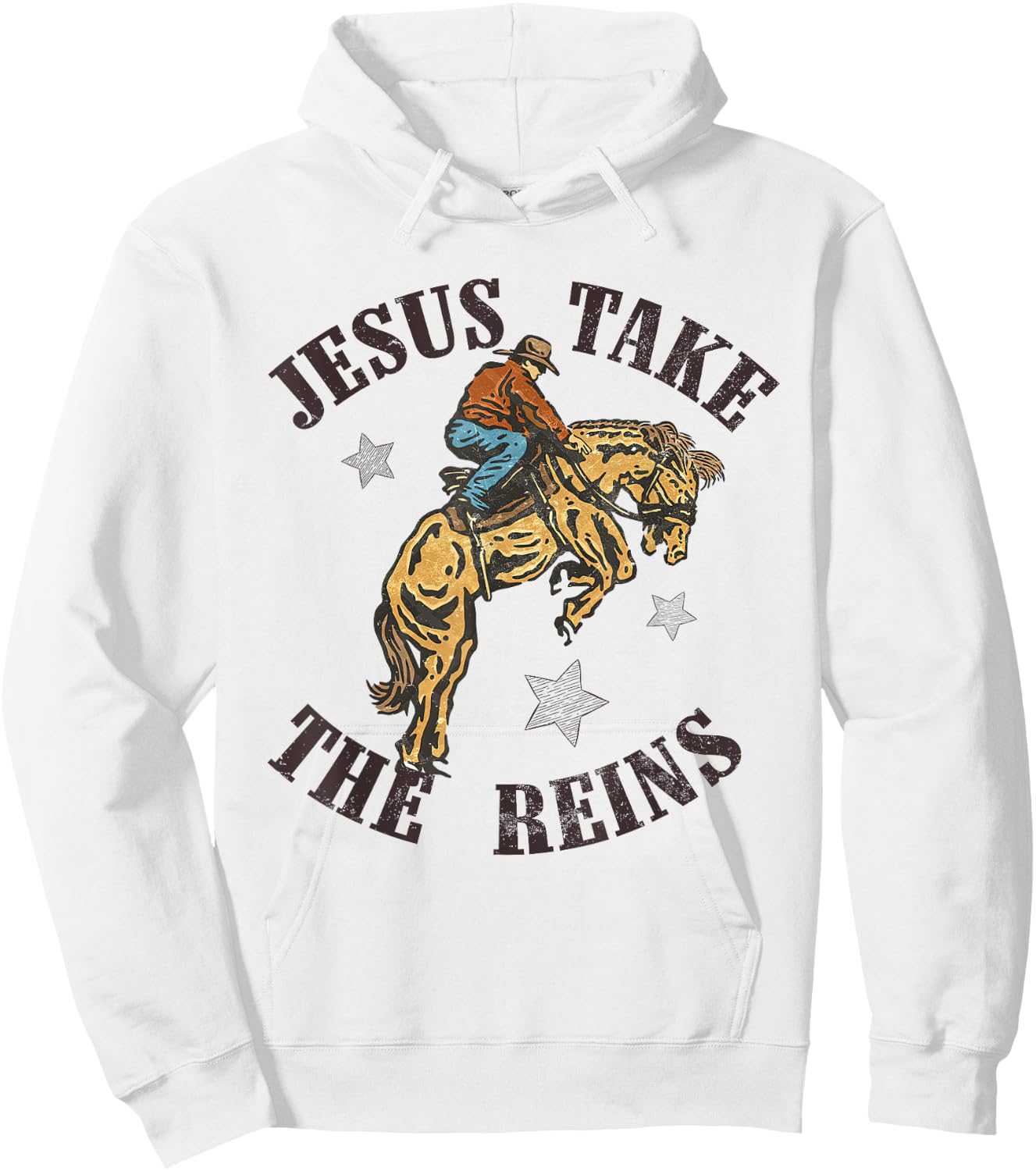 Jesus Take The Reins Western Cowboy Bucking Bronco Western Hoodie - Hoodie | White
