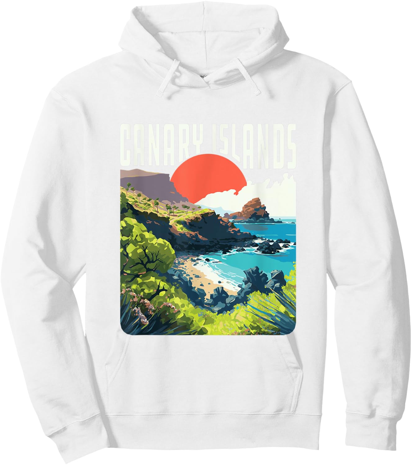 Canary Islands Vintage WPA Style Coastline Souvenir Hoodie - Hoodie | White