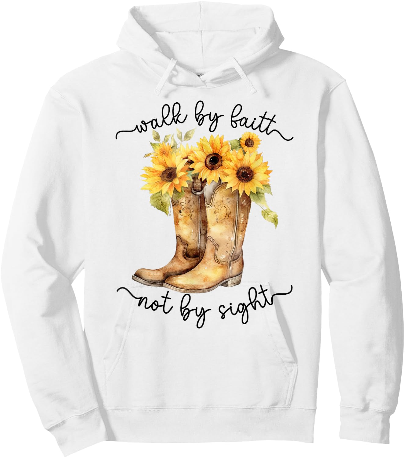 Christian Cowgirl Western Cowboy Sunflower Boots Hoodie - Hoodie | White