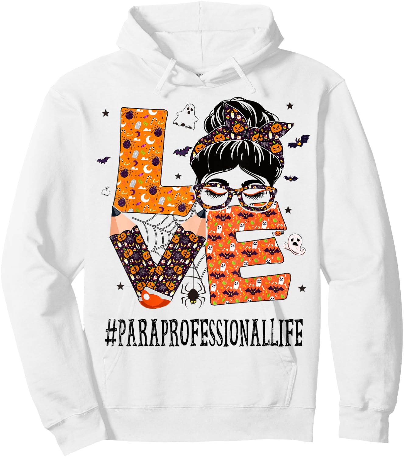 Paraprofessional Love Messy Bun Pumpkin Women Halloween Hoodie - Hoodie | White