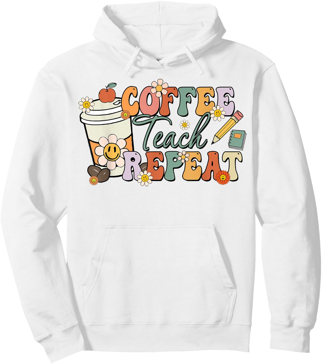 Retro Grovvy Coffee Teach Repeat Teacher Hoodie - Hoodie | White