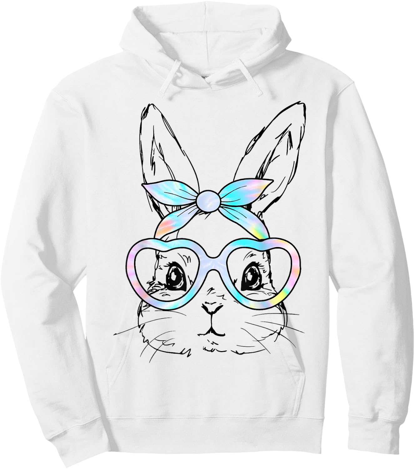 Cute Bunny Rabbit Face Tie Dye Glasses Girl Happy Easter Day Hoodie - Hoodie | White