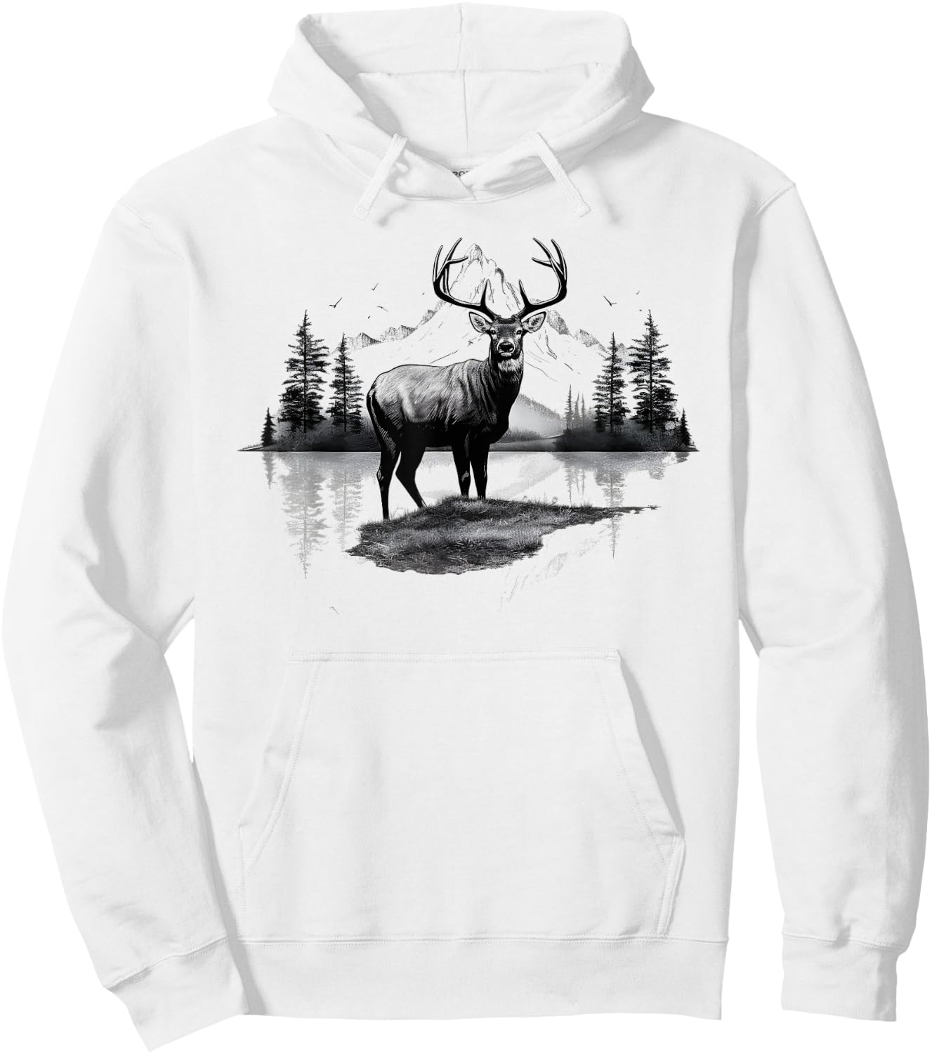 Buck Deer Stag Nature Landscape Art Portrait Vintage Graphic Hoodie - Hoodie | White