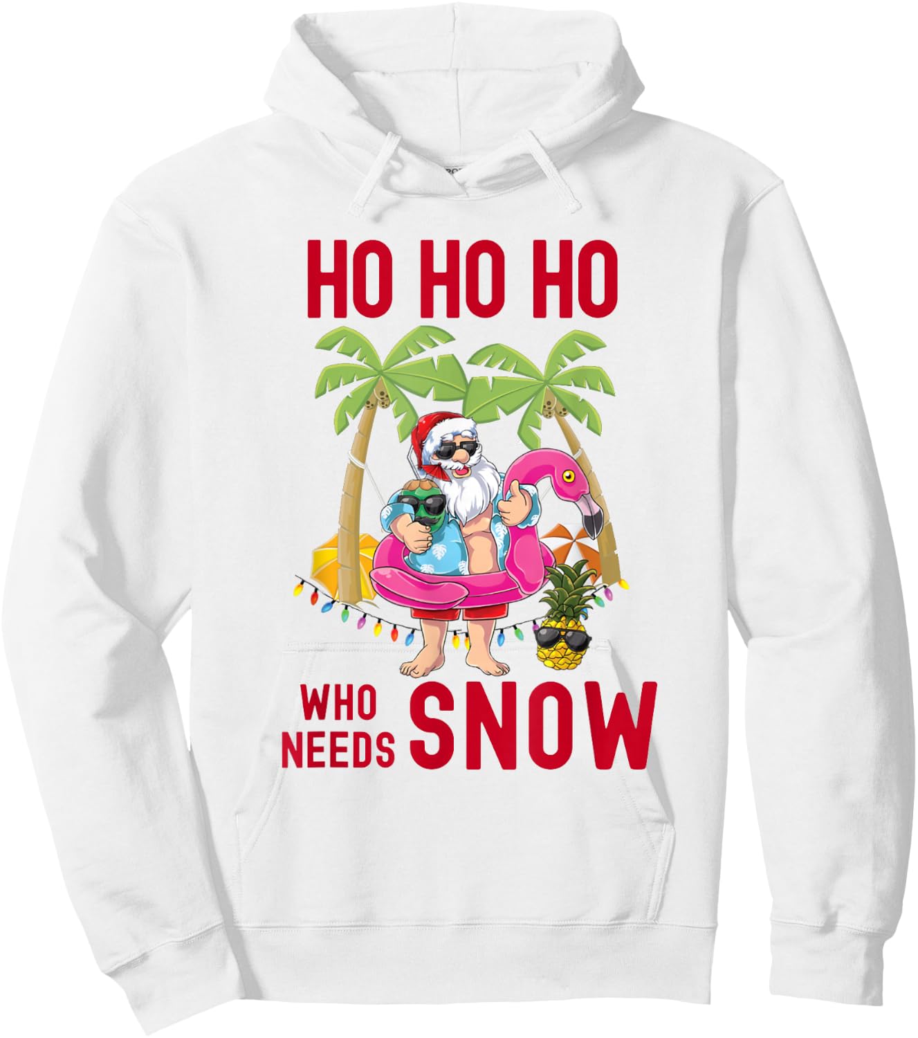 Christmas Palm Tree Santa Surfing Summer Beach Vacation Hoodie - Hoodie | White