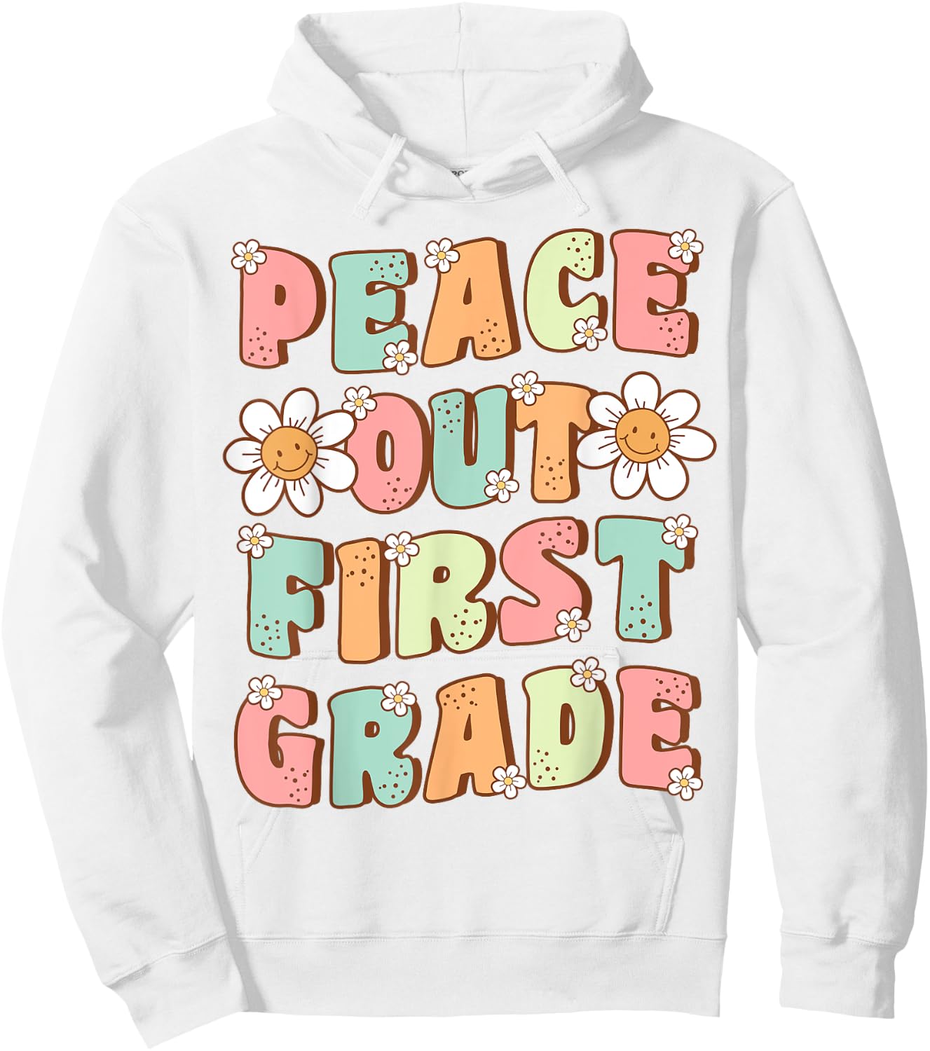 Peace Out First Grade Cute Groovy Last Day of 1st Grade Hoodie - Hoodie | White