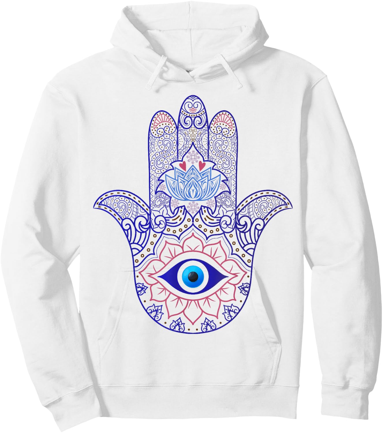 Hamsa Hand Blue Evil Eye Yoga - Spiritual Symbol Ornament Hoodie - Hoodie | White