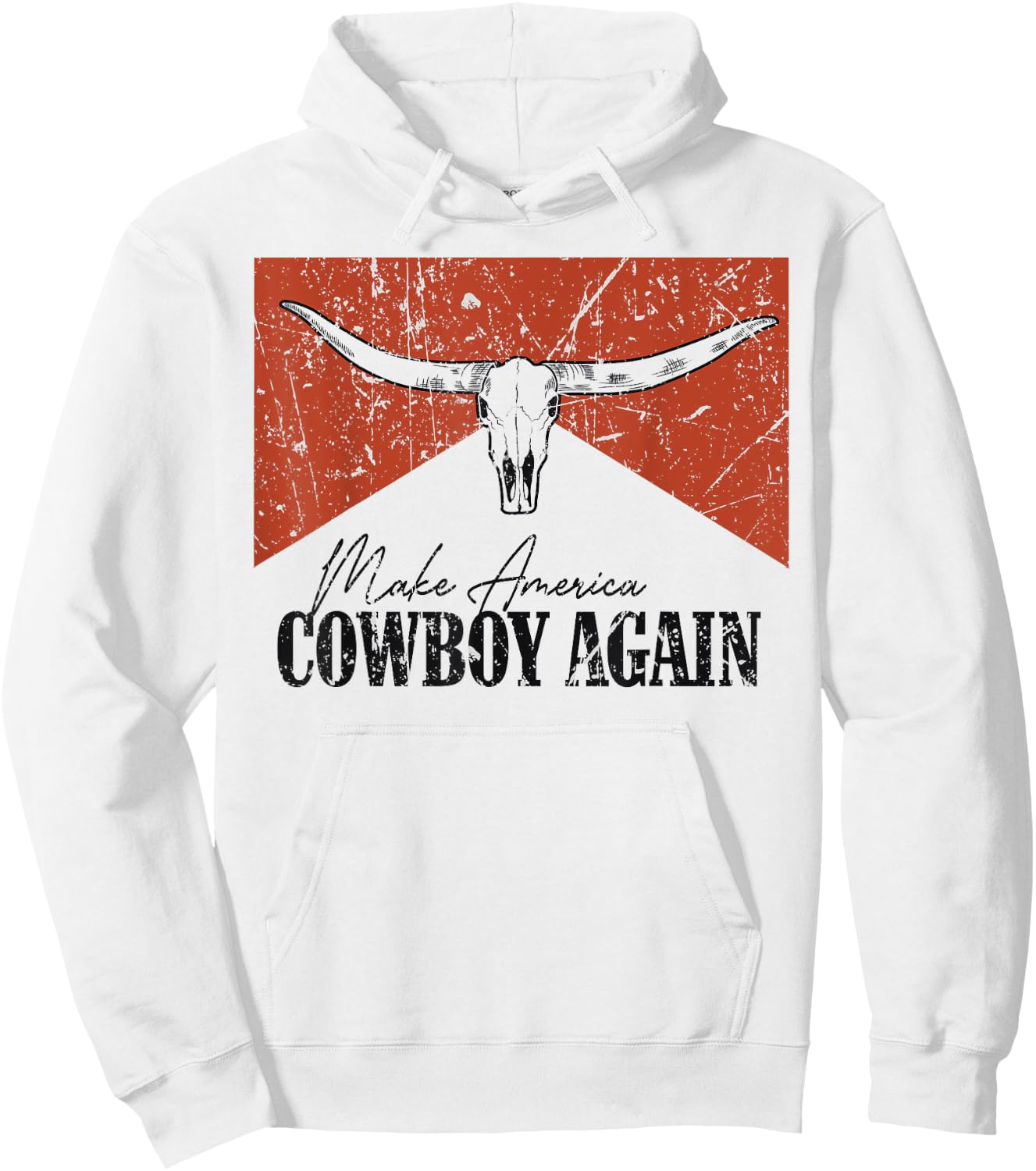 Vintage Bull Skull Makes America A Cowboy Again Country Hoodie - Hoodie | White