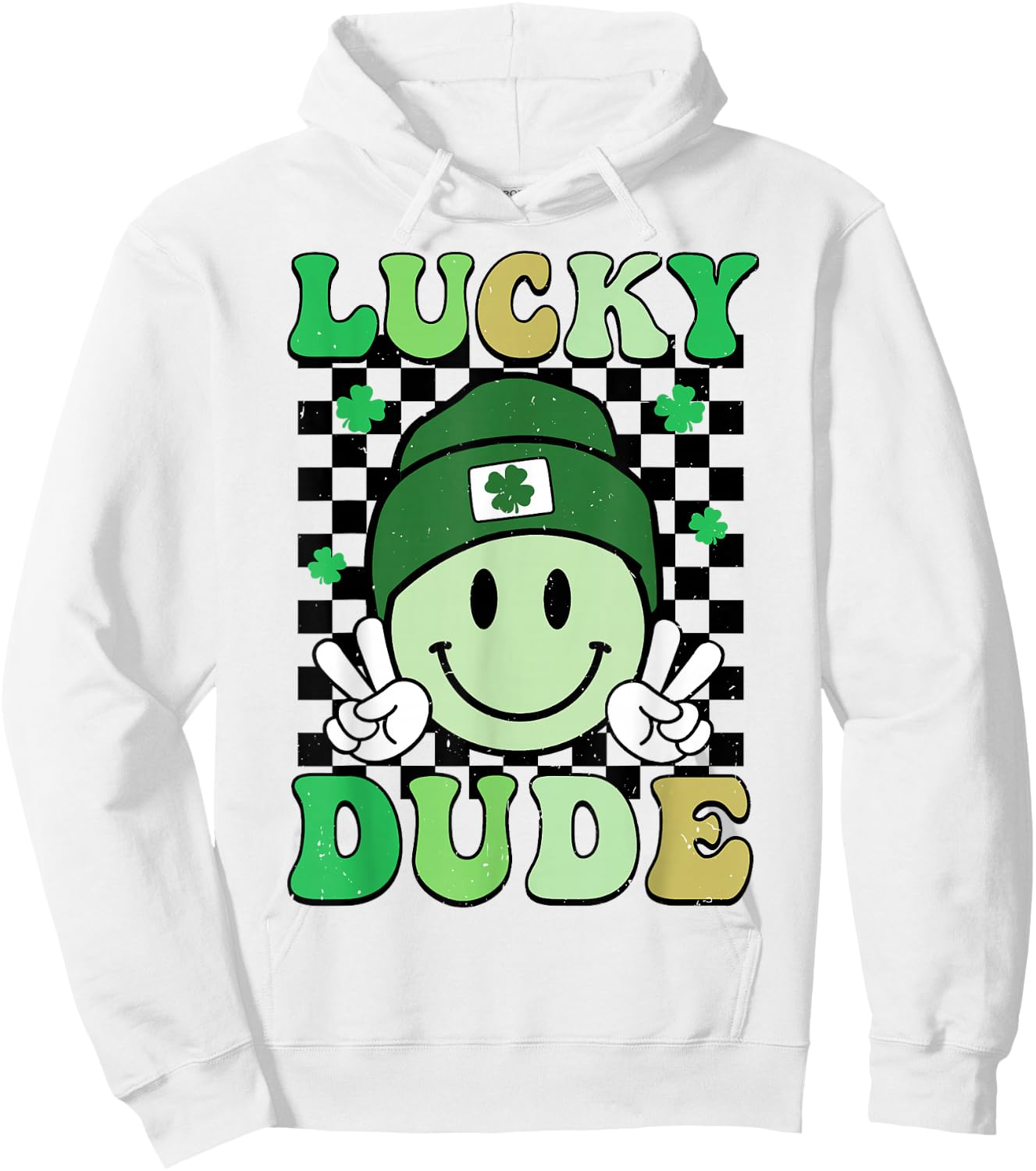 Groovy Lucky Dude Shamrock Smile Boys Kids St. Patrick's Day Hoodie - Hoodie | White