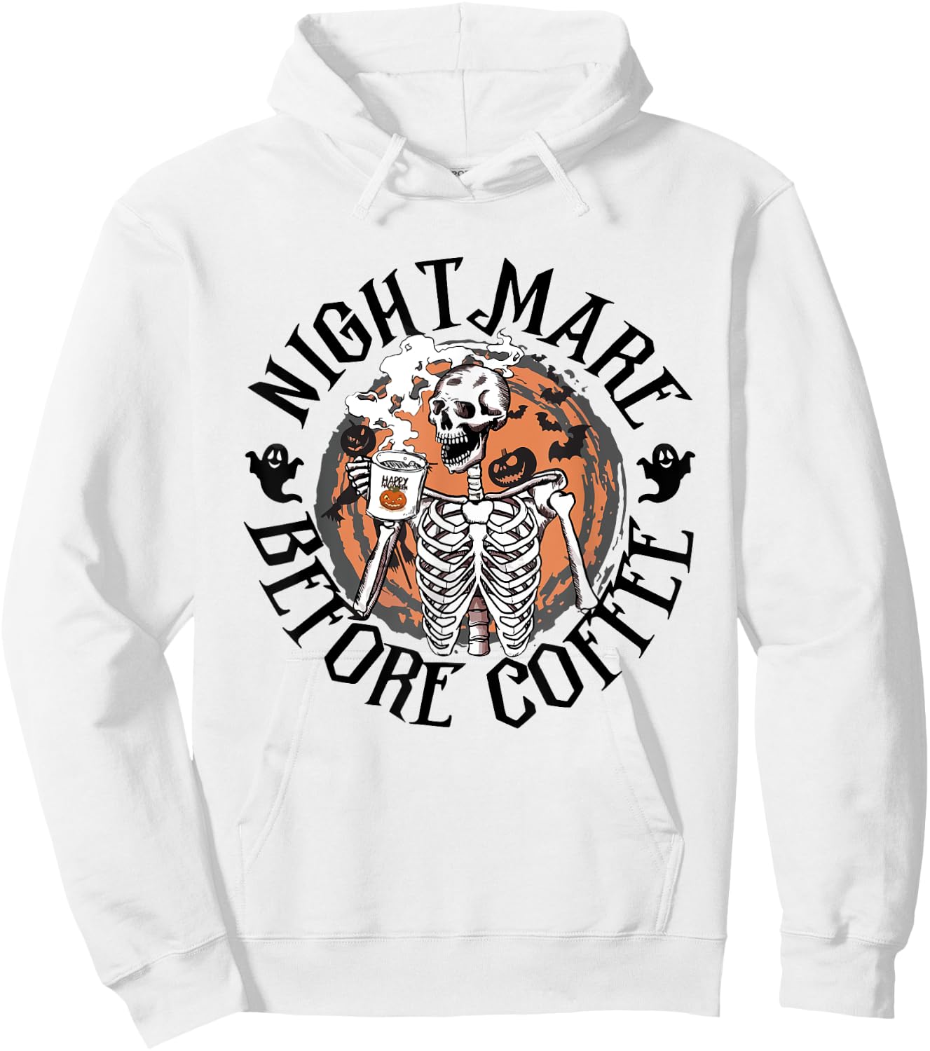 Nightmare Before Coffee Skeleton Drinking Caffeine Hoodie - Hoodie | White
