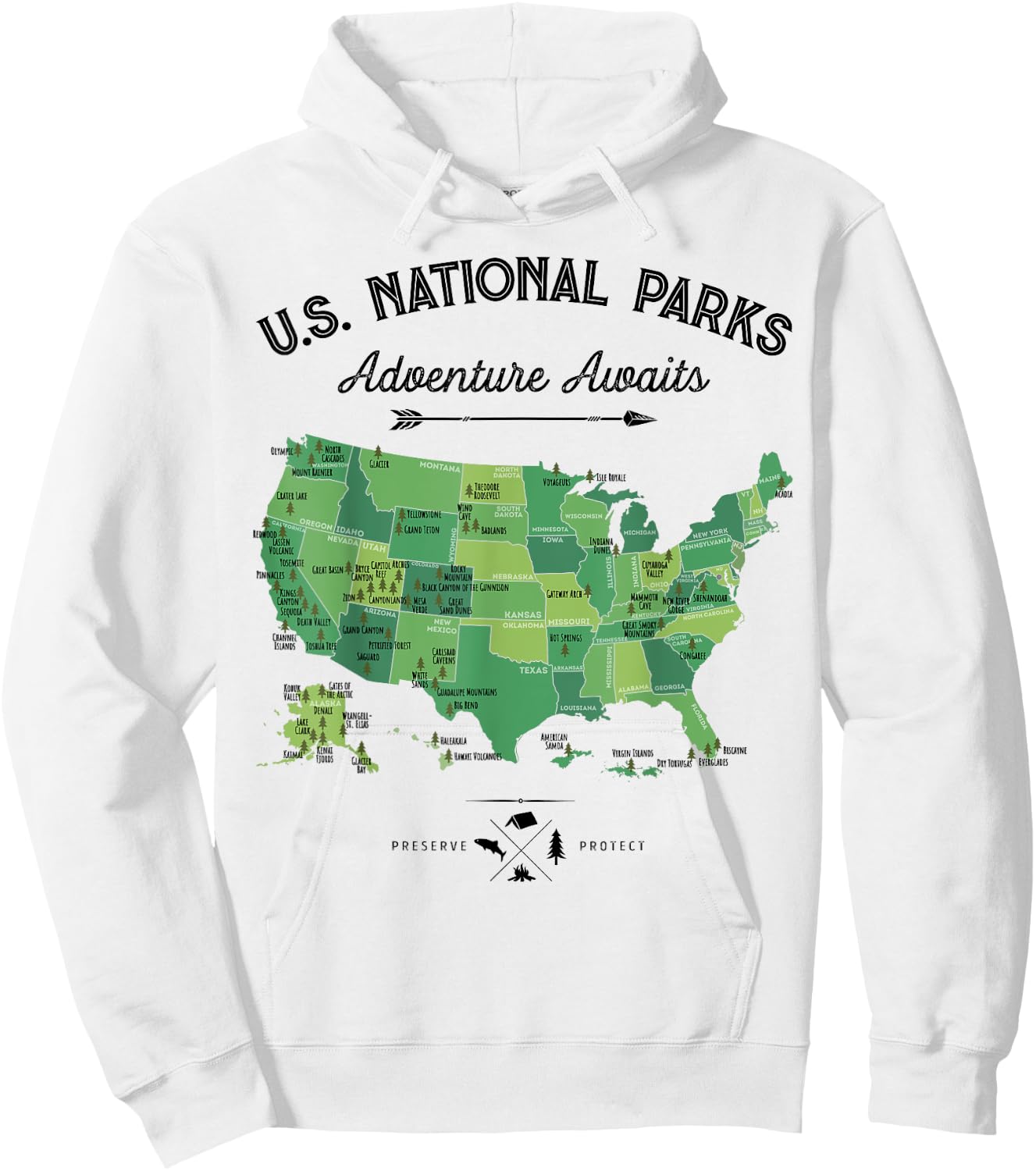 63 National Parks Map US Park Retro Vintage Camping Hiking Hoodie - Hoodie | White