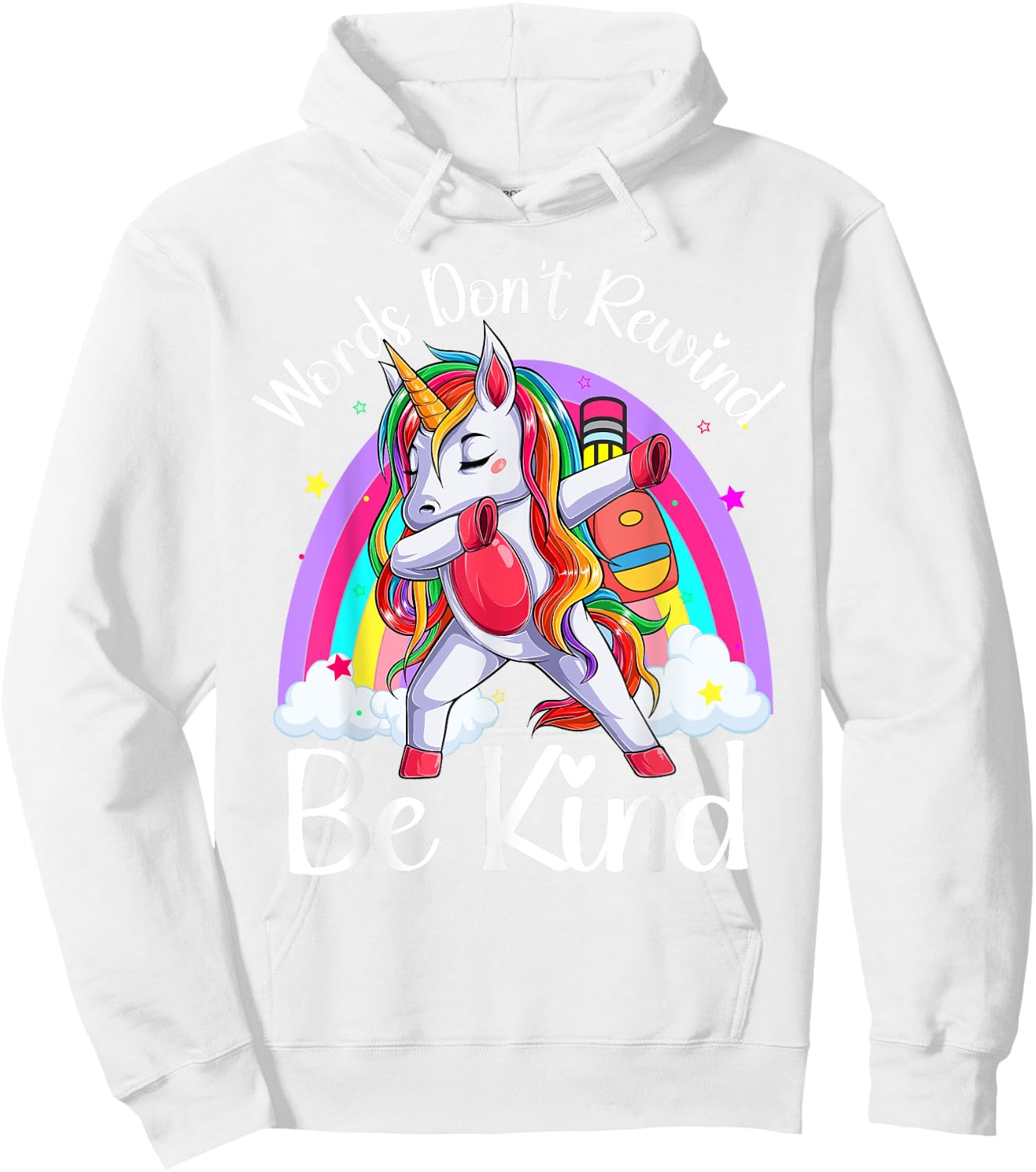 Unity Day Orange Unicorn Rainbow Be Kind Words Don't Rewind Hoodie - Hoodie | White