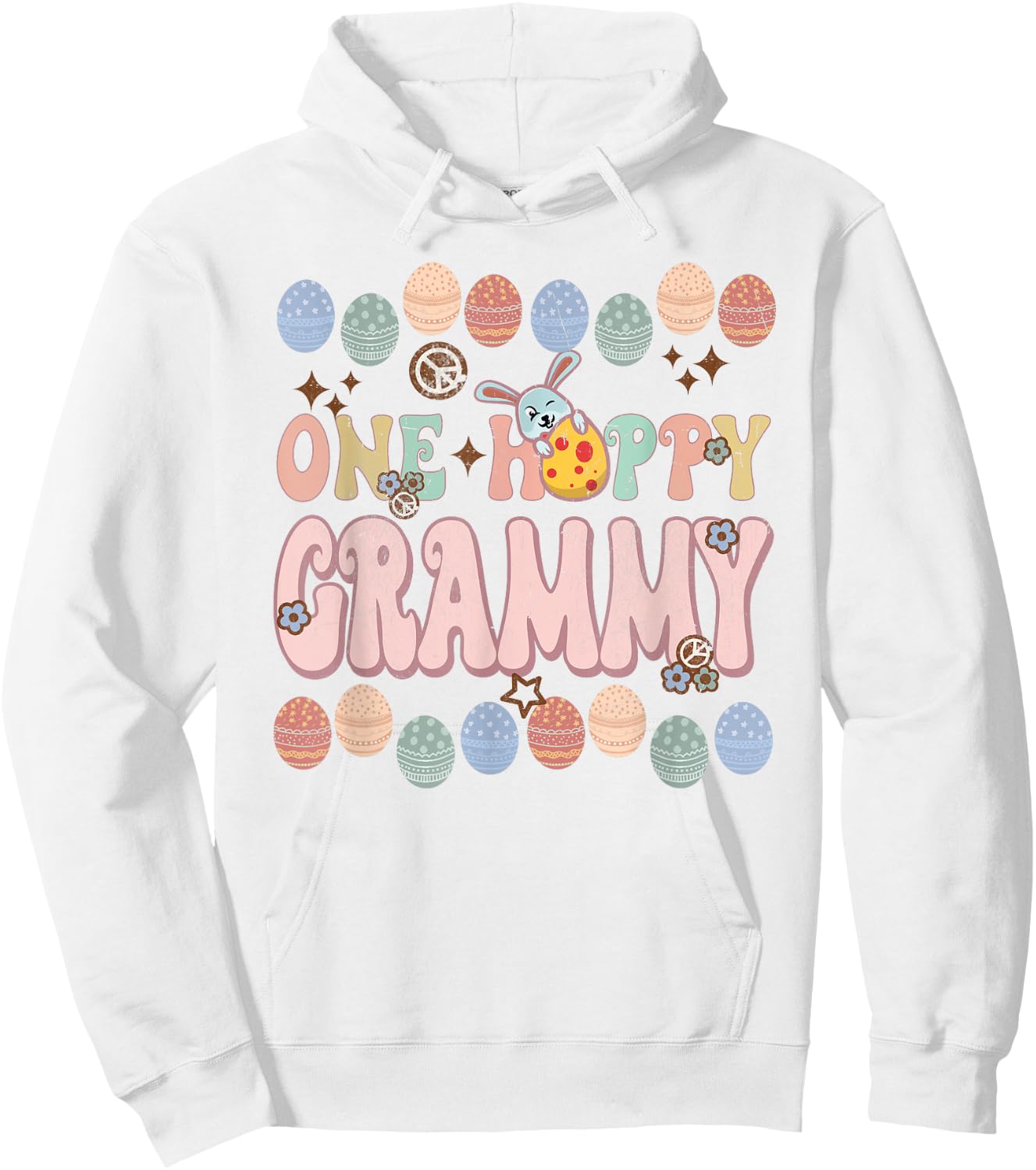 Happy Easter One Hoppy Grammy Funny Groovy Retro Vintage Hoodie - Hoodie | White