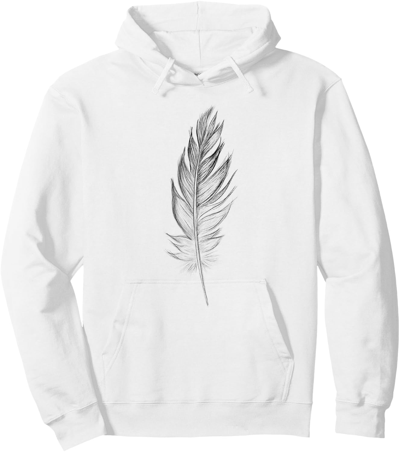 Large Beautiful Black and White Hand Drawn Feather Hoodie - Hoodie | White
