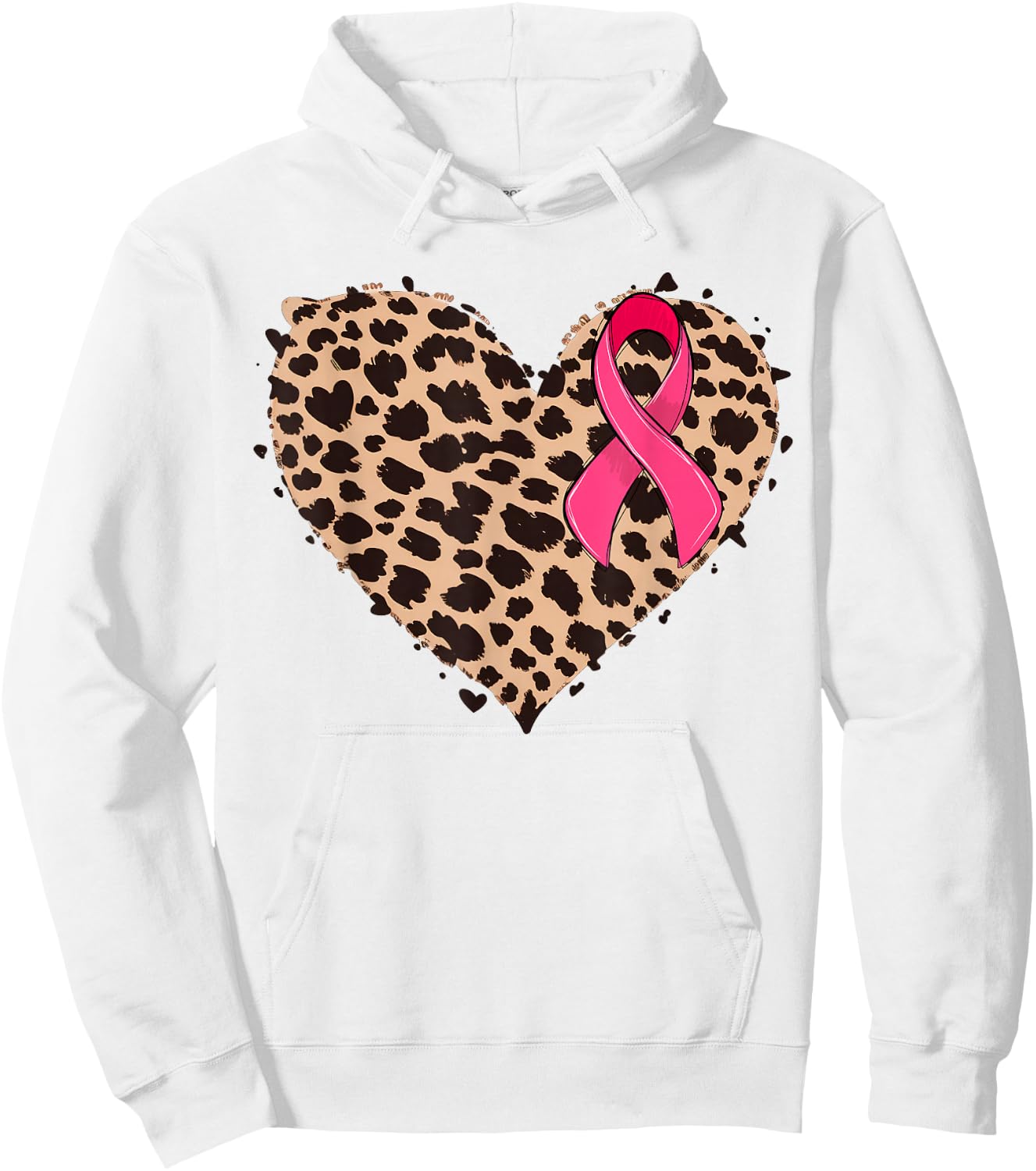 Breast cancer Pink ribbon Cheetah Leopard Heart Print Hoodie - Hoodie | White
