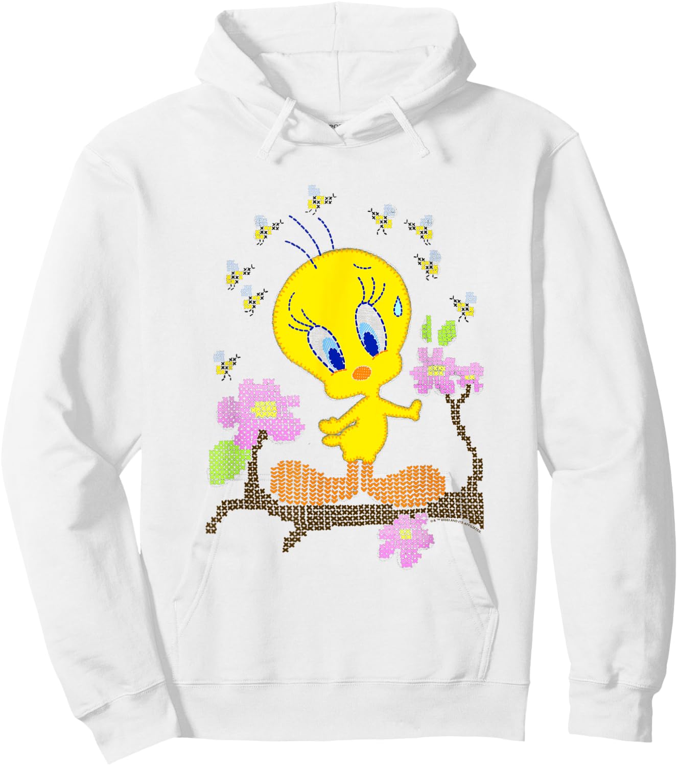 WB100 Looney Tunes Tweety Bird Easter Floral Stitch Hoodie - Hoodie | White