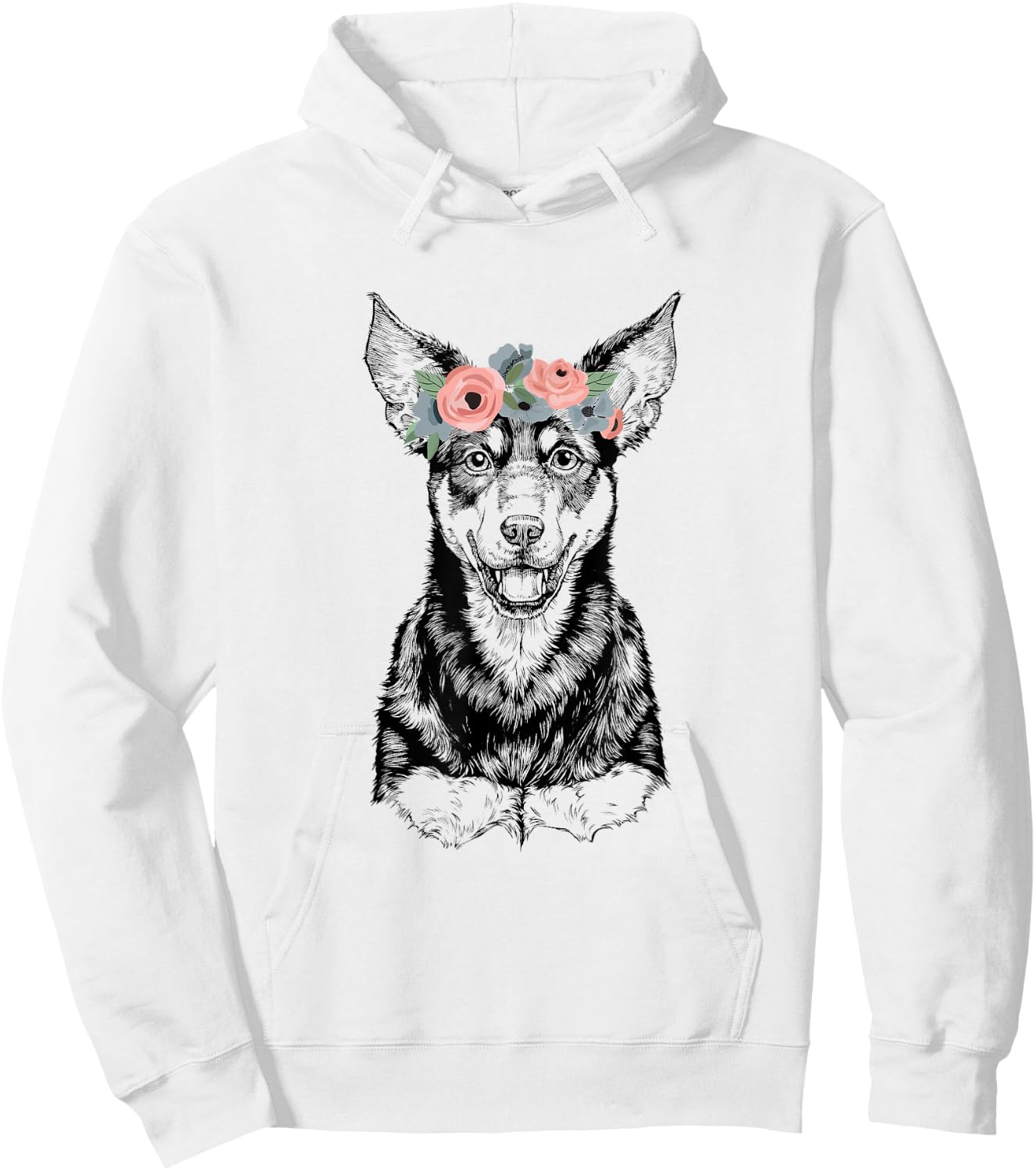 Australian Kelpie with Floral Headband Dog Mom Hoodie - Hoodie | White