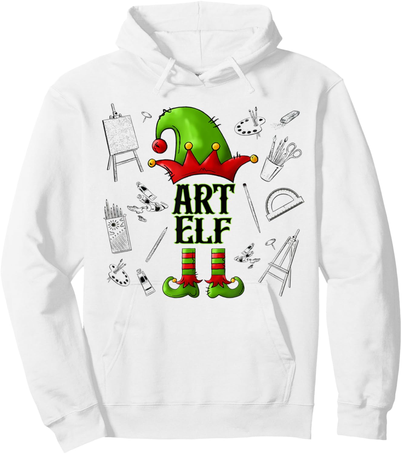 Art Elf Christmas Pajama Merry Christmas Art Teacher Women Kids Hoodie - Hoodie | White