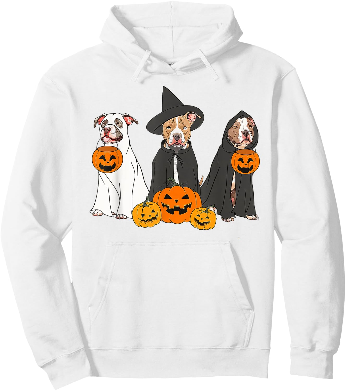 Ghost And Witch Pit Bull Funny Pit Bull Ghost Halloween Hoodie - Hoodie | White