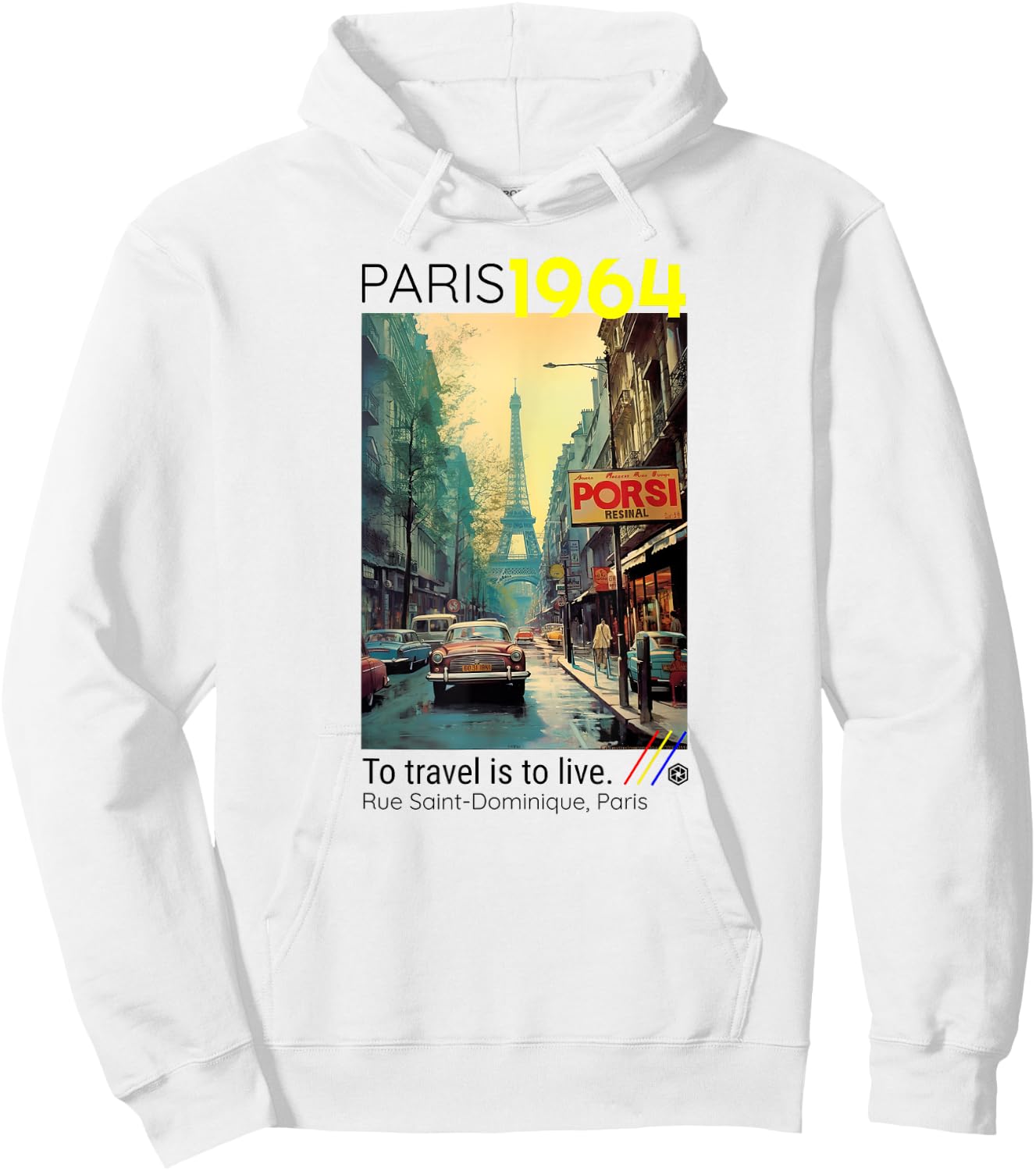 Classic Paris France Travel Lover Poster Style Eiffel Tower Hoodie - Hoodie | White