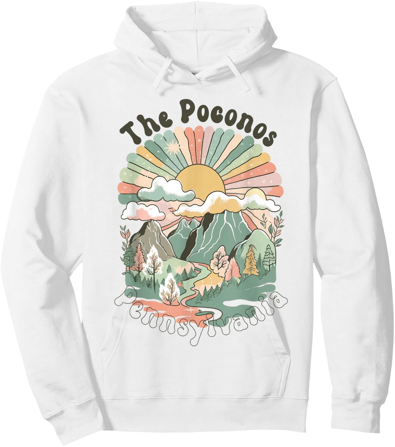 Vintage The Poconos Pennsylvania Mountains Hiking Sunset Hoodie - Hoodie | White