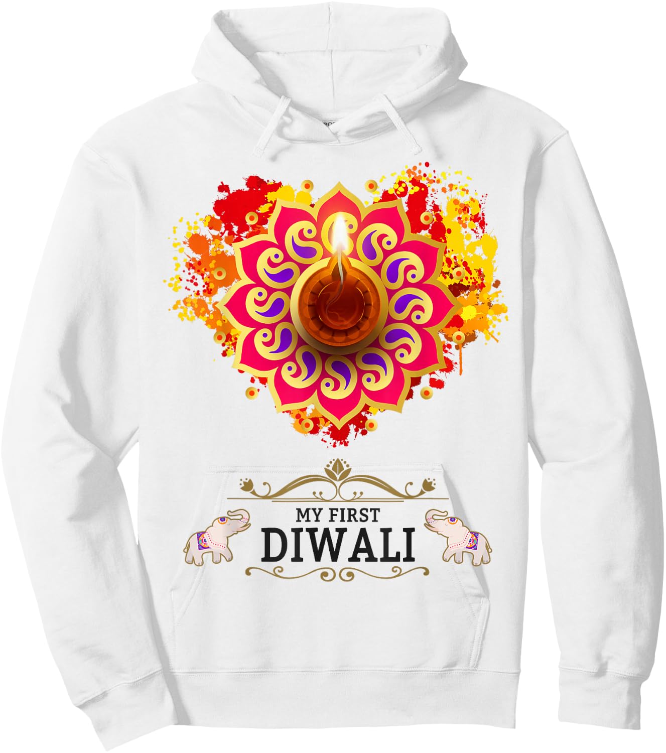 My First Diwali Festival Idea Kids & Hindu Elephant Diwali Hoodie - Hoodie | White