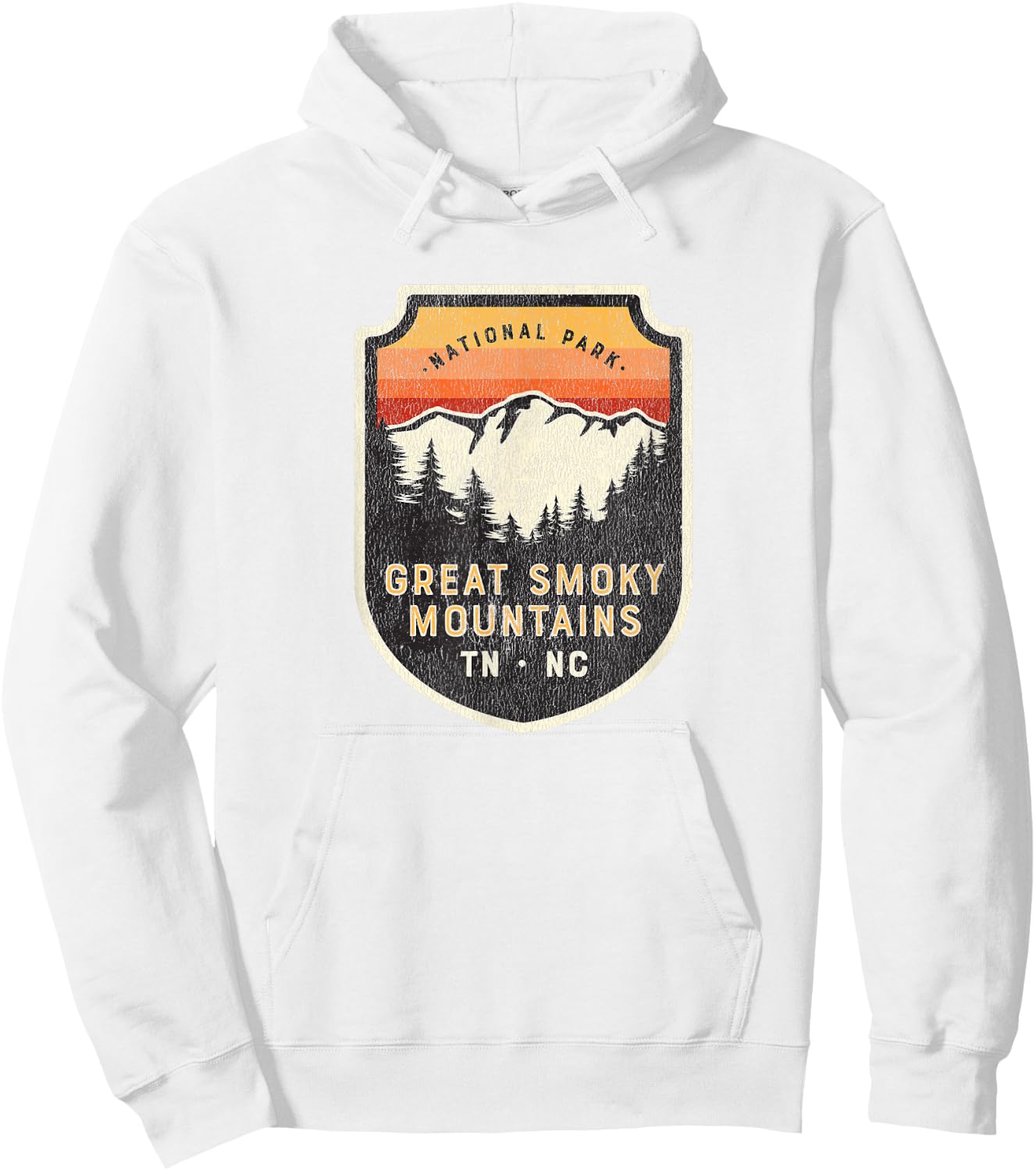 Great Smoky Mountains National Park Vintage Crest Hoodie - Hoodie | White