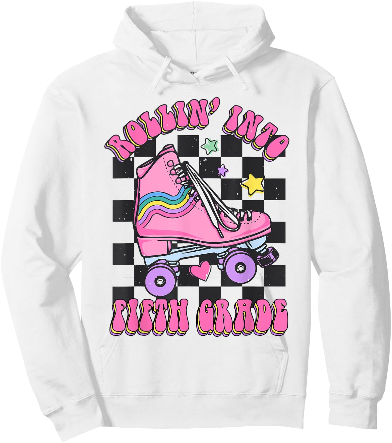 Kids Back To School Skating Rollin Into Fifth 5th Grade Hoodie - Hoodie | White