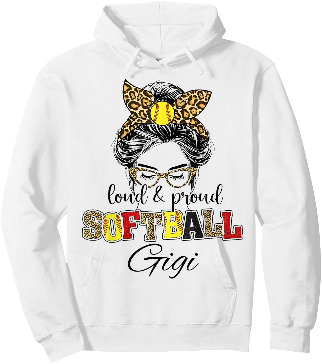 Proud and loud softball Gigi messy bun leopard girls Hoodie - Hoodie | White