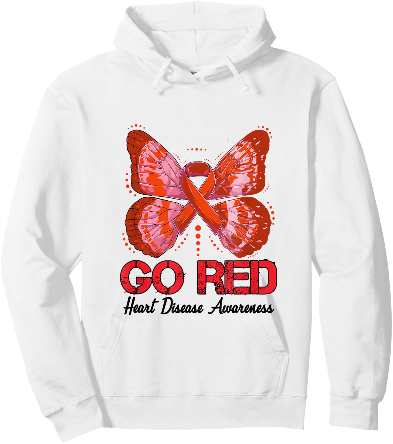 Go Red Heart Disease Awareness 2023 Red Ribbon Butterfly Hoodie - Hoodie | White