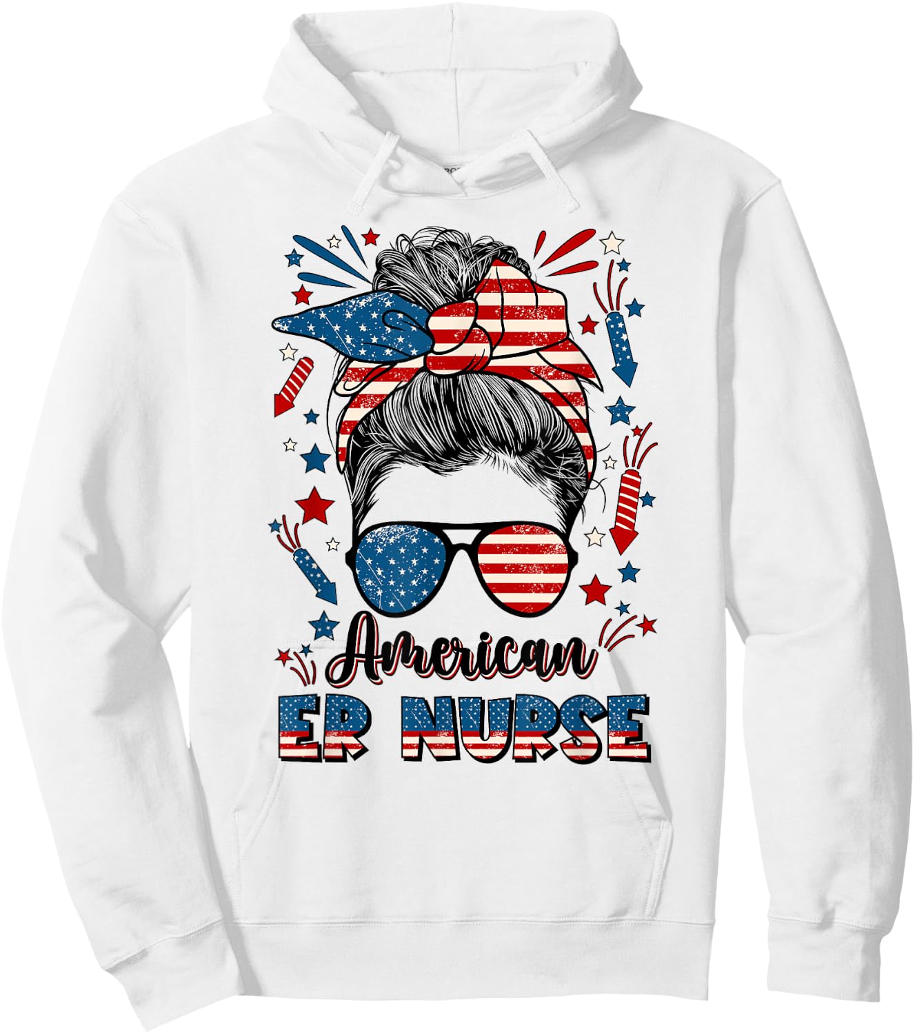 4th Of July Emergency Nurse American Flag ER Nurse Hoodie - Hoodie | White